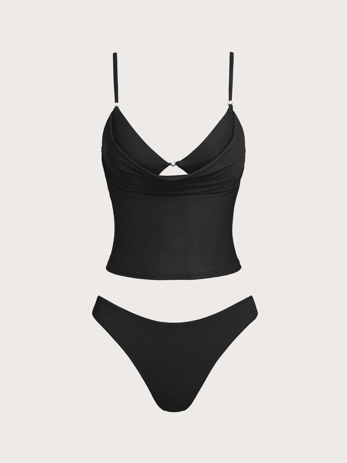 Women'S Nylon Knitted Ribbed Fake Two-Piece Tankini Set Tankinis - SAMIOLSWIM