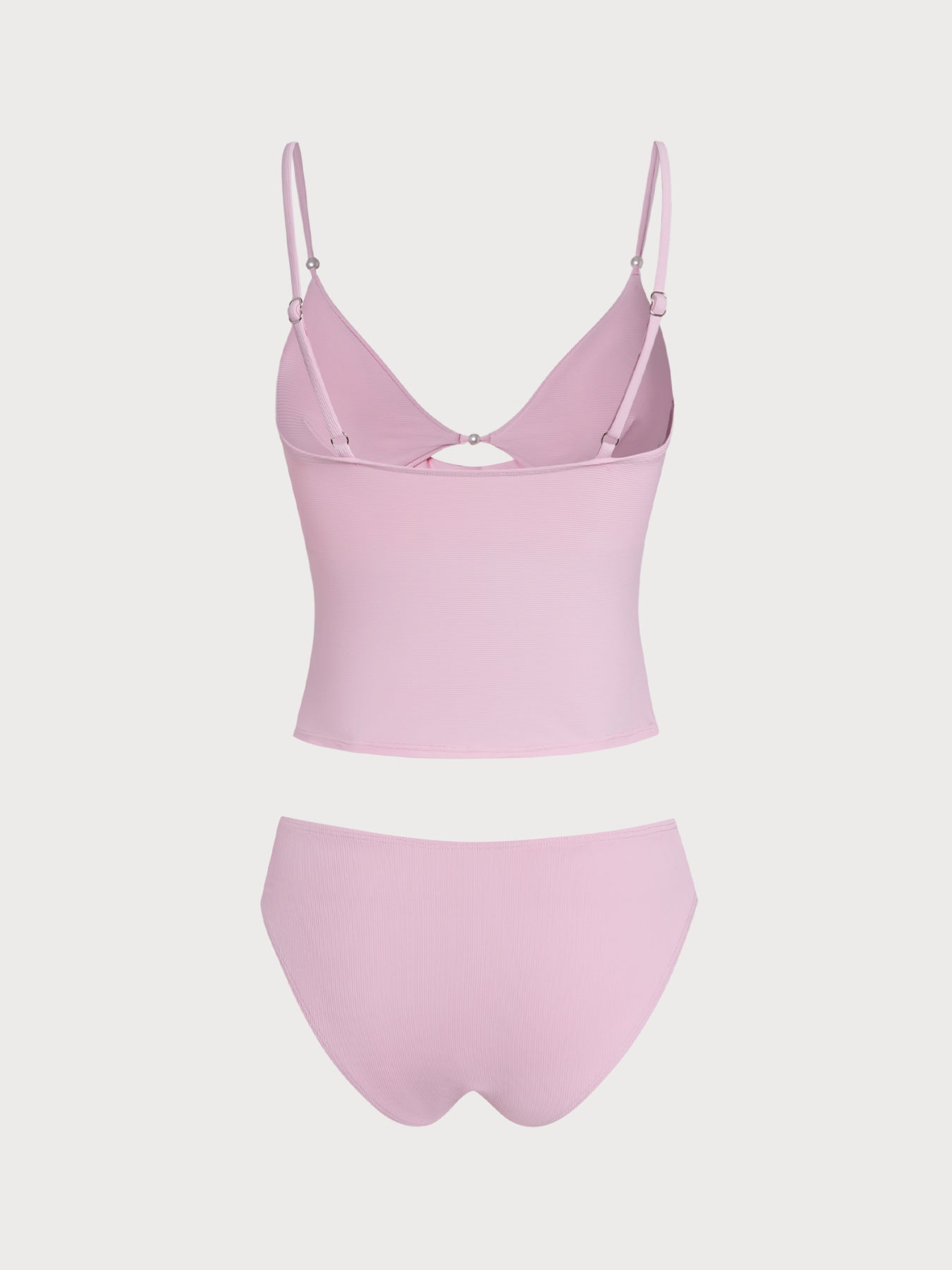 Women'S Nylon Knitted Ribbed Fake Two-Piece Tankini Set Tankinis - SAMIOLSWIM