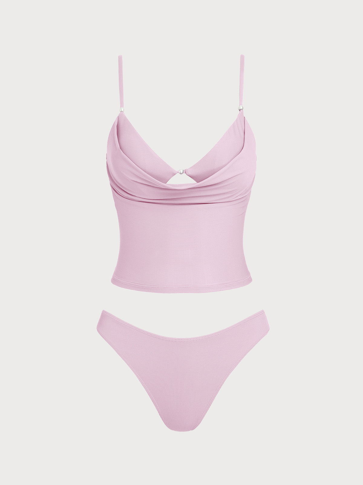 Women'S Nylon Knitted Ribbed Fake Two-Piece Tankini Set Tankinis - SAMIOLSWIM