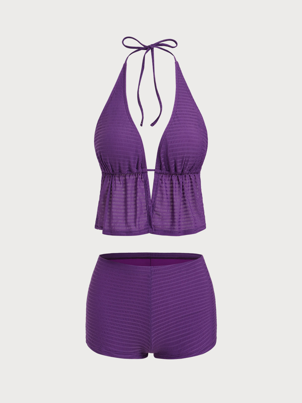 Women'S Nylon Knitted Shorts Tankini Set Purple Tankinis - SAMIOLSWIM