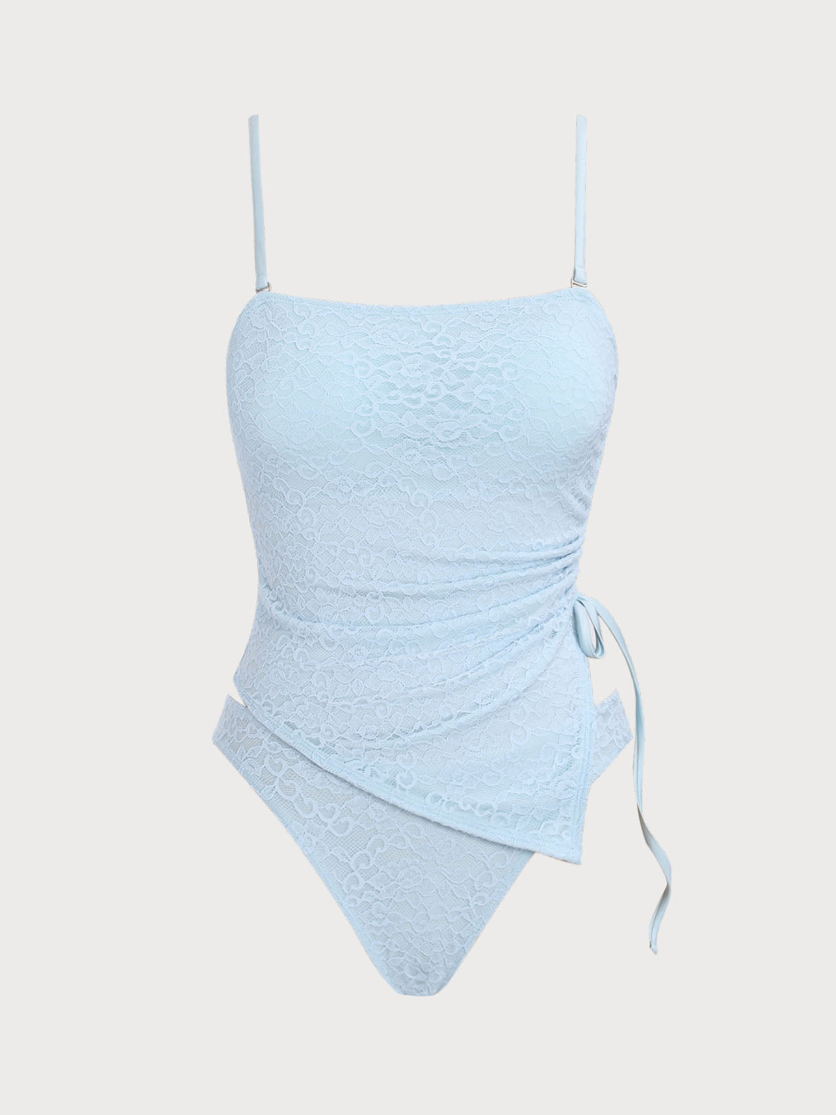 Women'S Nylon Knitted Side Ruched Lace Tankini Swimsuit Blue Tankinis - SAMIOLSWIM