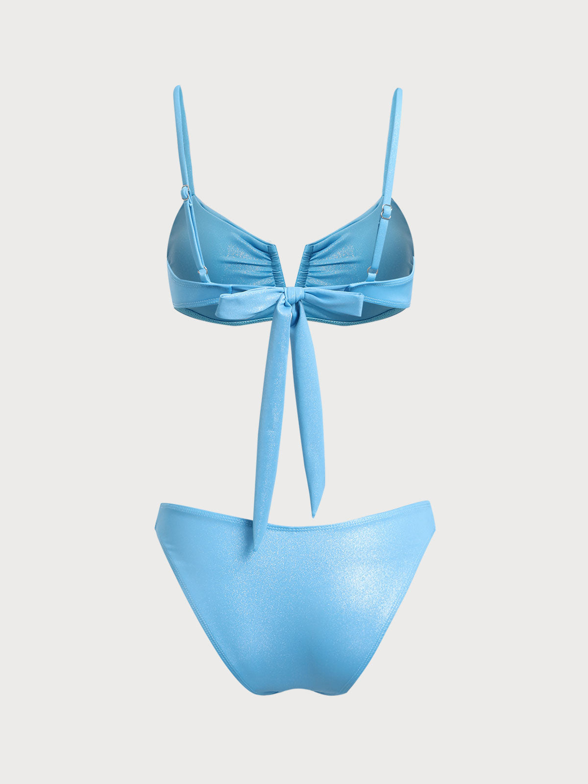 Women'S Nylon Knitted V-Shaped Pleated Bikini Set Bikinis - SAMIOLSWIM