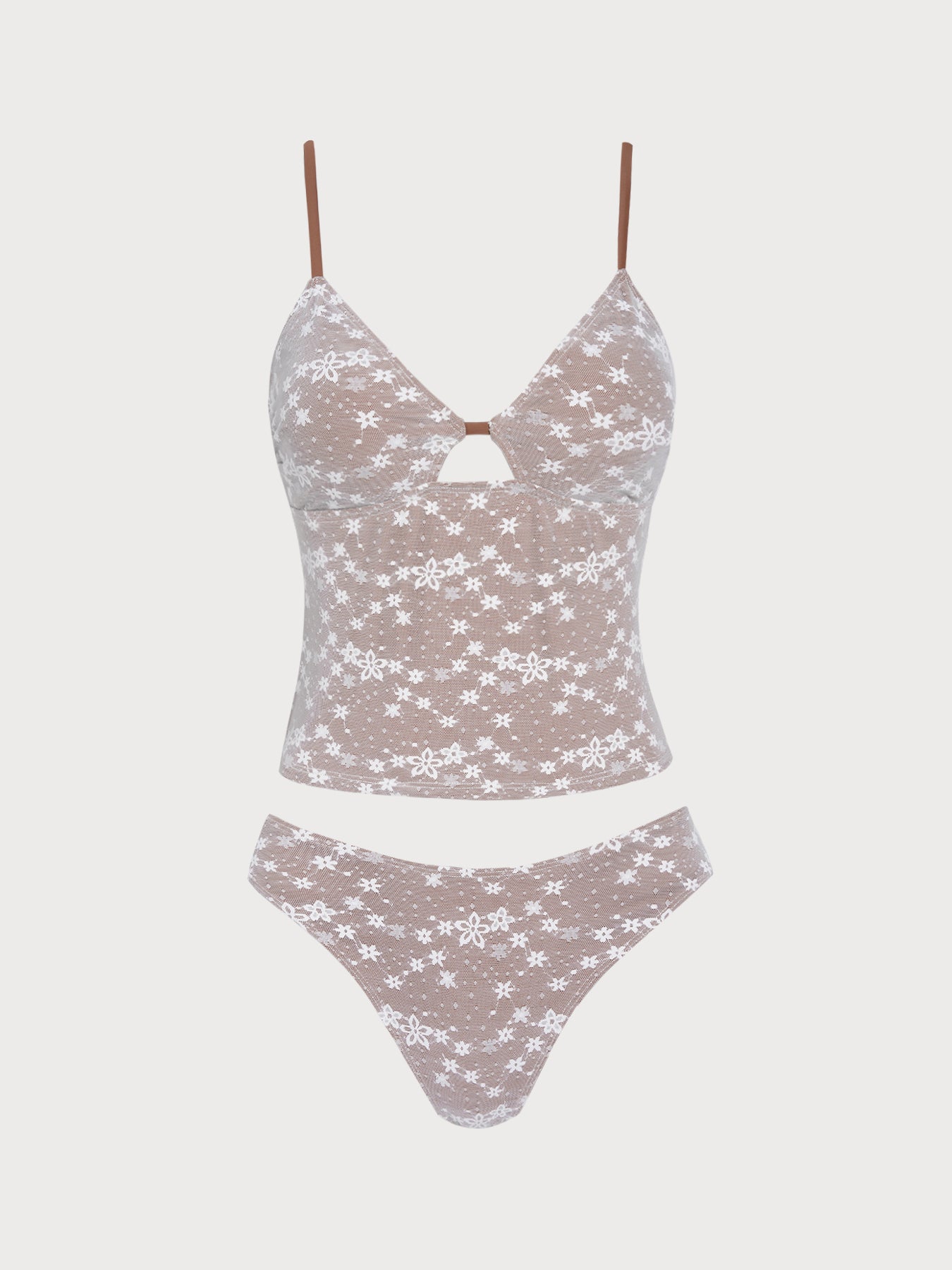 Women'S Nylon Woven Lace Flower Hollow Tankini Set Tankinis - SAMIOLSWIM