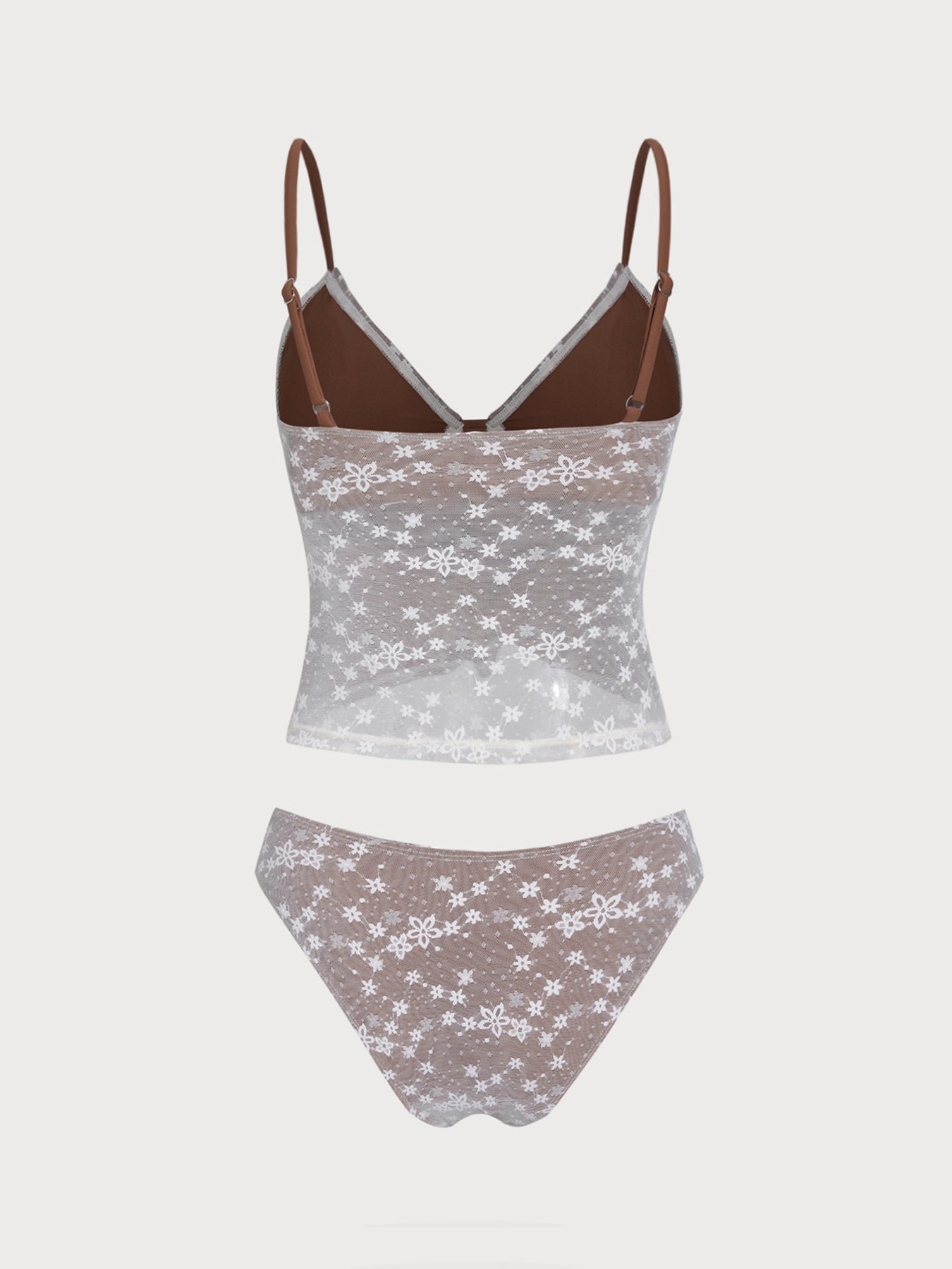 Women'S Nylon Woven Lace Flower Hollow Tankini Set Tankinis - SAMIOLSWIM