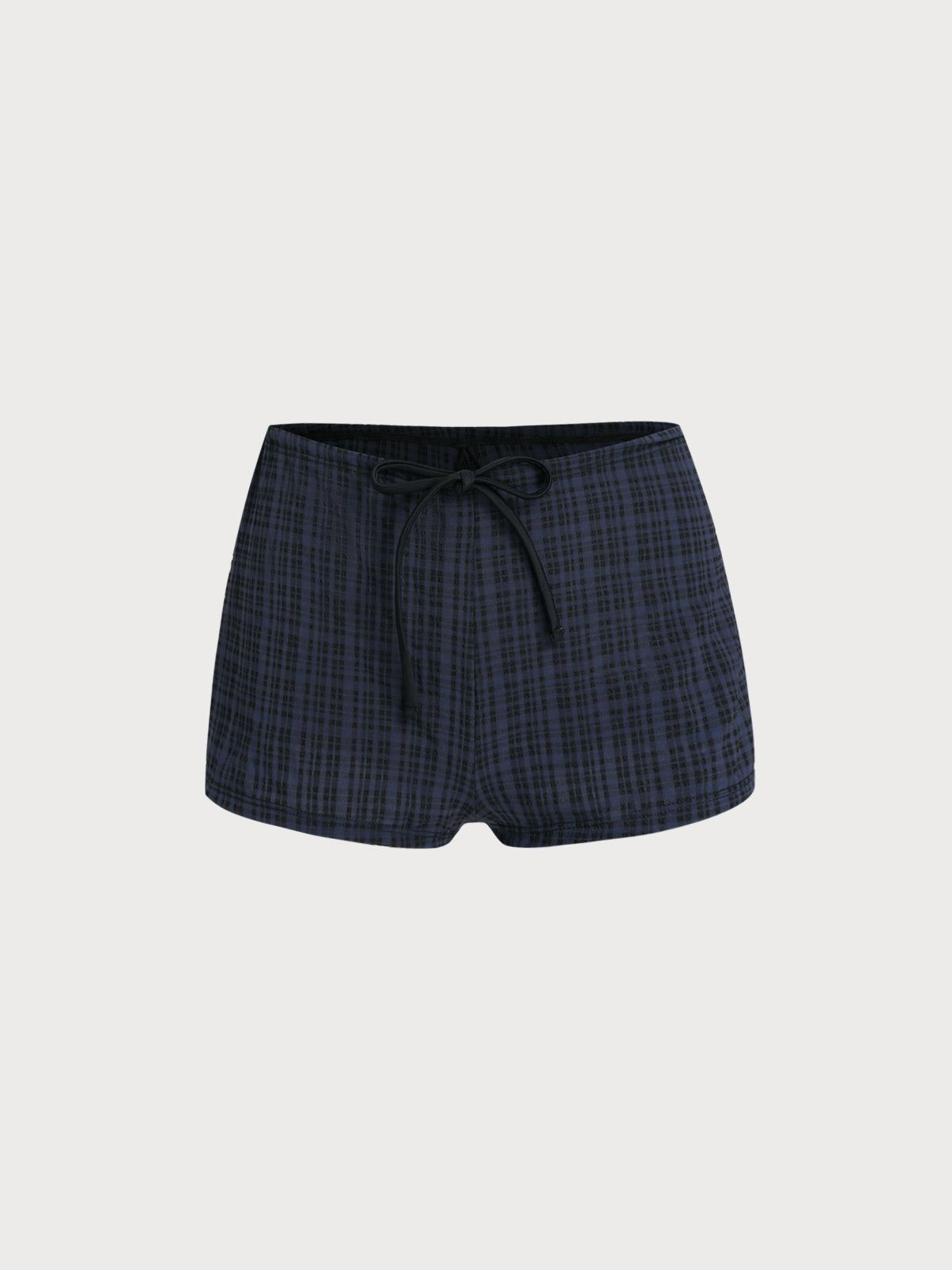 Women'S Nylon Woven Plaid Lace-Up Shorts Blouse Black Cover-ups - SAMIOLSWIM