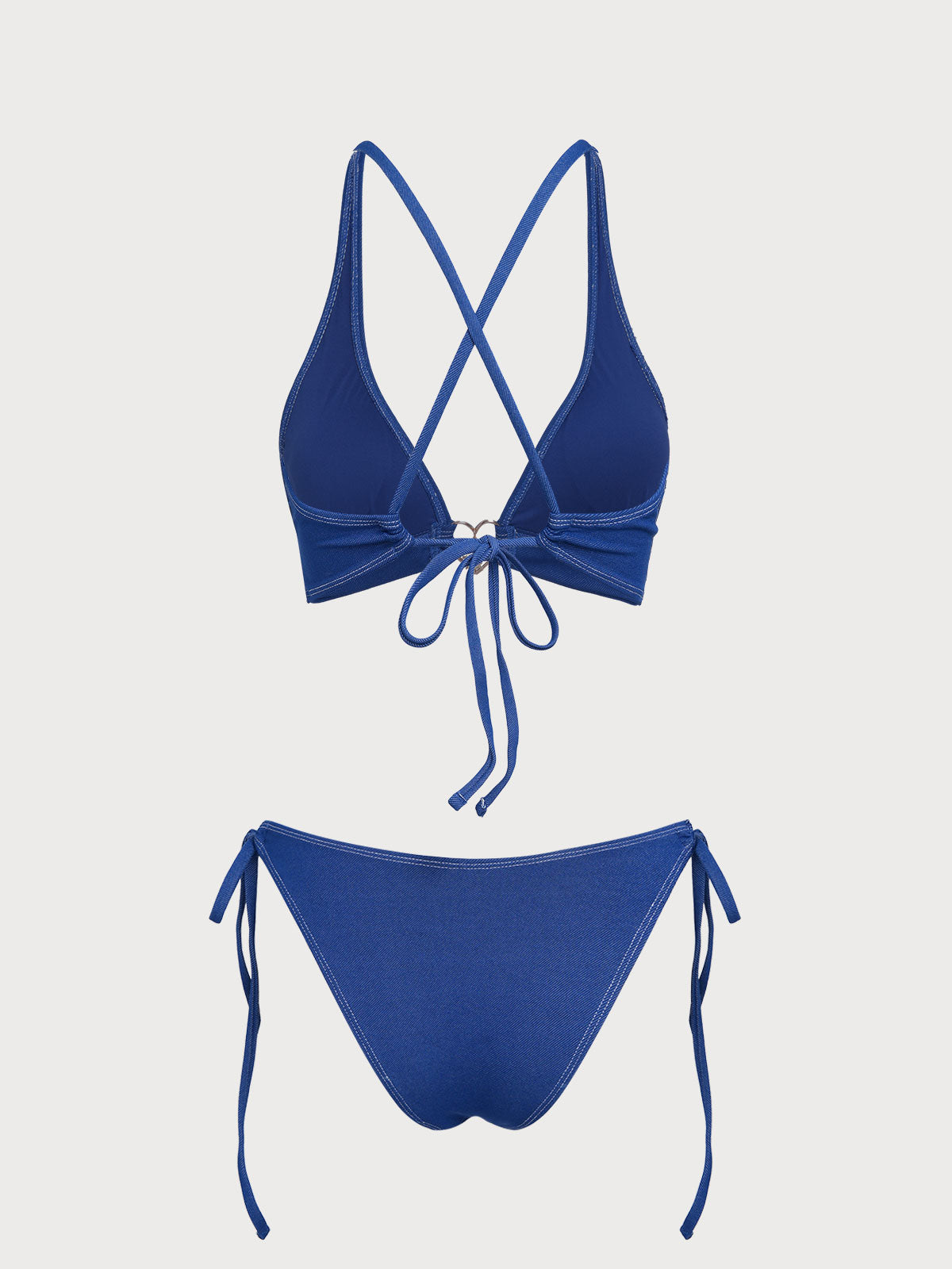 Women'S Polyester Blend Denim Heart Decorated Bikini Set Bikinis - SAMIOLSWIM