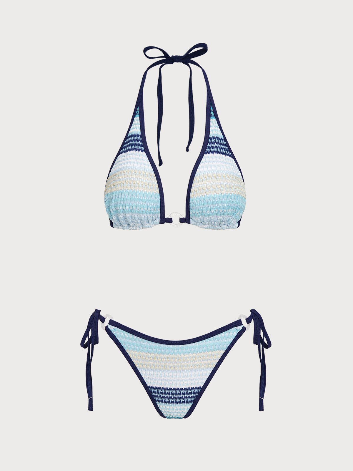Women'S Polyester Blend Multicolor Mesh Hoop Bikini Set Blue Bikinis - SAMIOLSWIM
