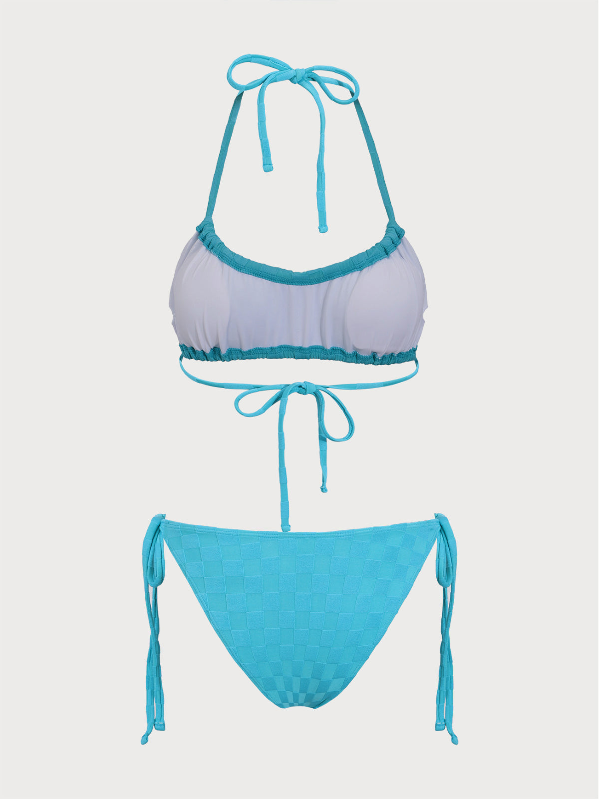 Women'S Polyester Checkered Ruched Bikini Set Bikinis - SAMIOLSWIM