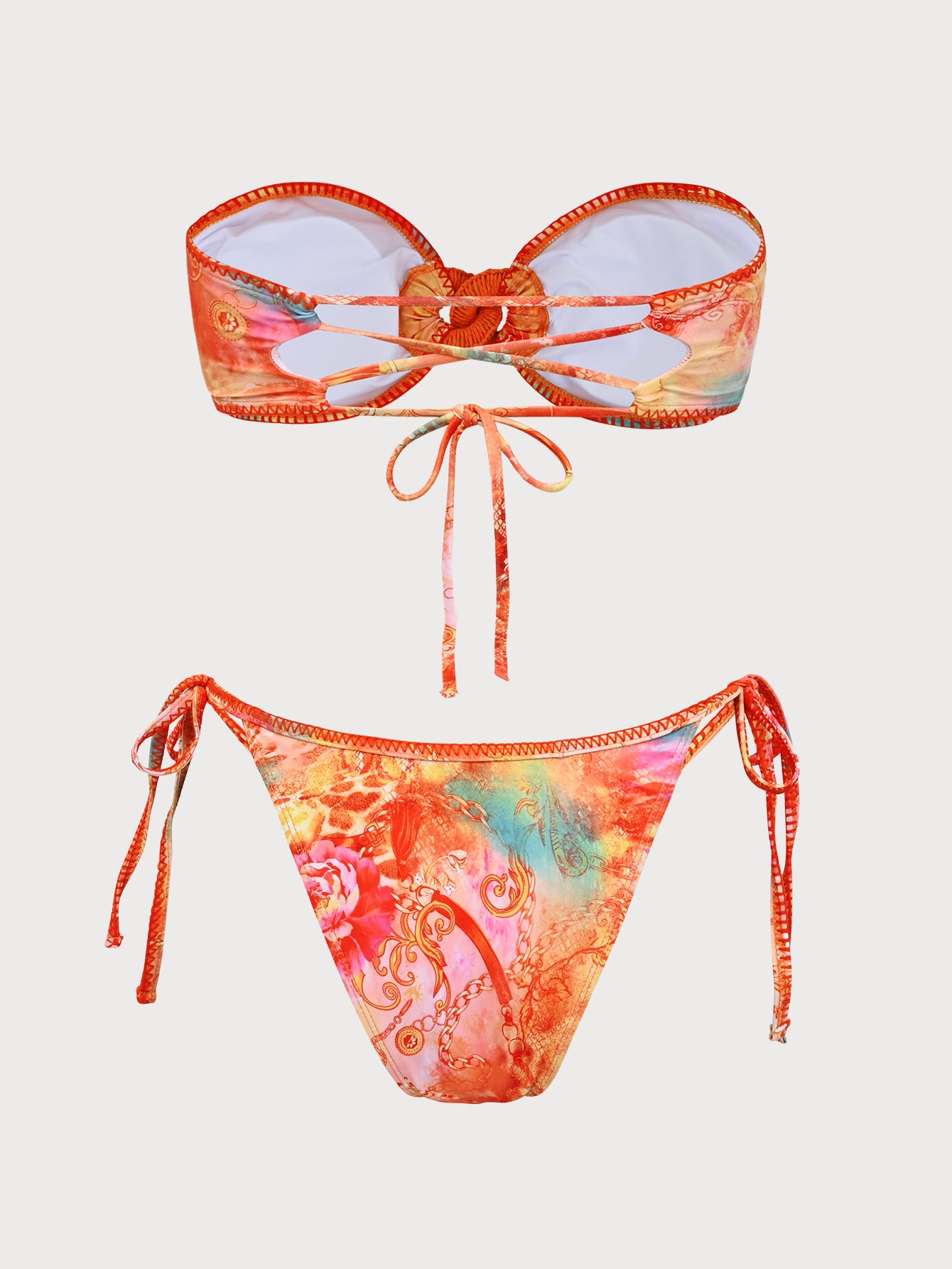 Women'S Polyester Knit Chain Buckle Embellished Bikini Set Bikinis - SAMIOLSWIM