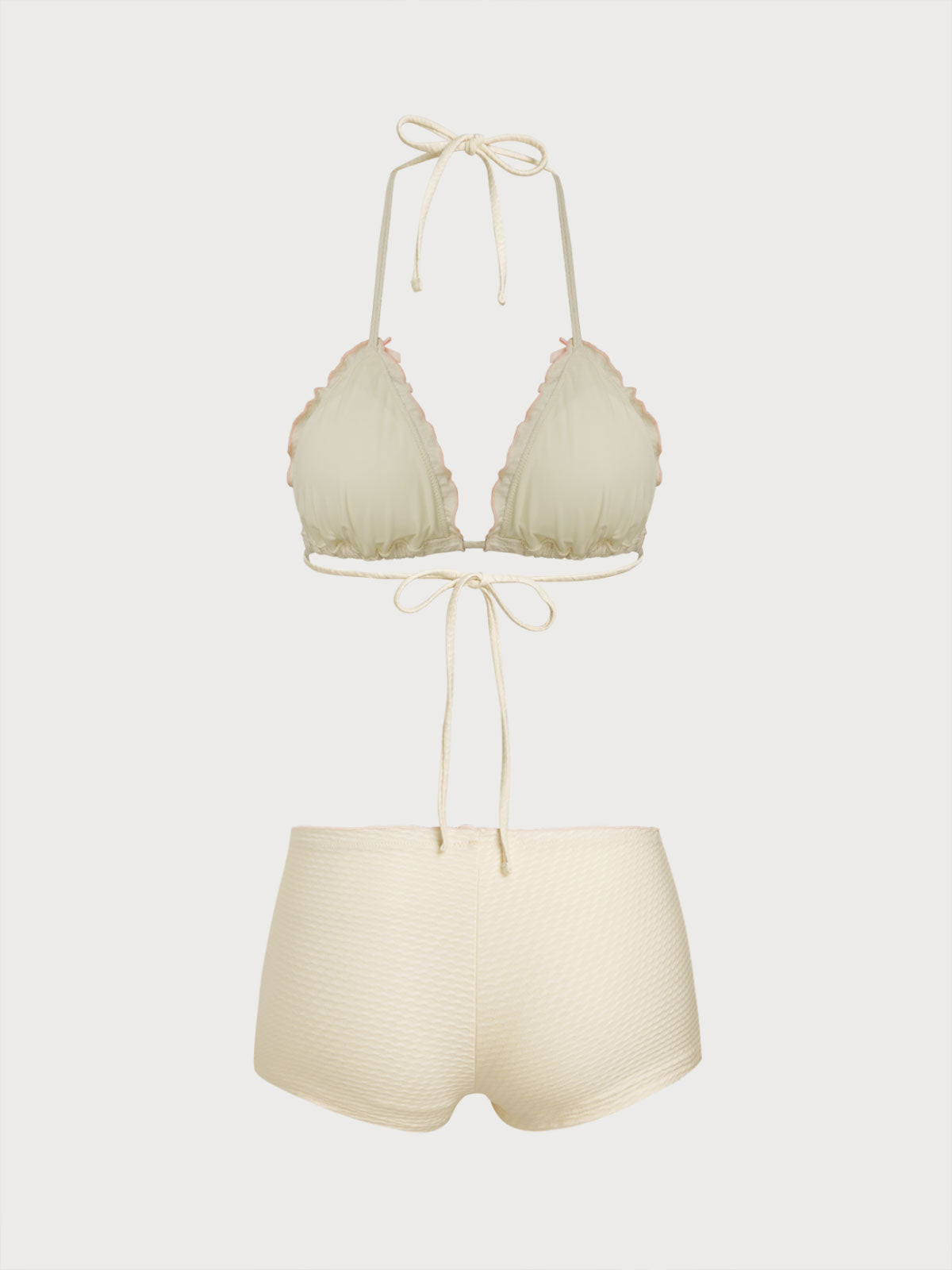 Women'S Polyester Knit Contrast Bow Shorts Bikini Set Bikinis - SAMIOLSWIM