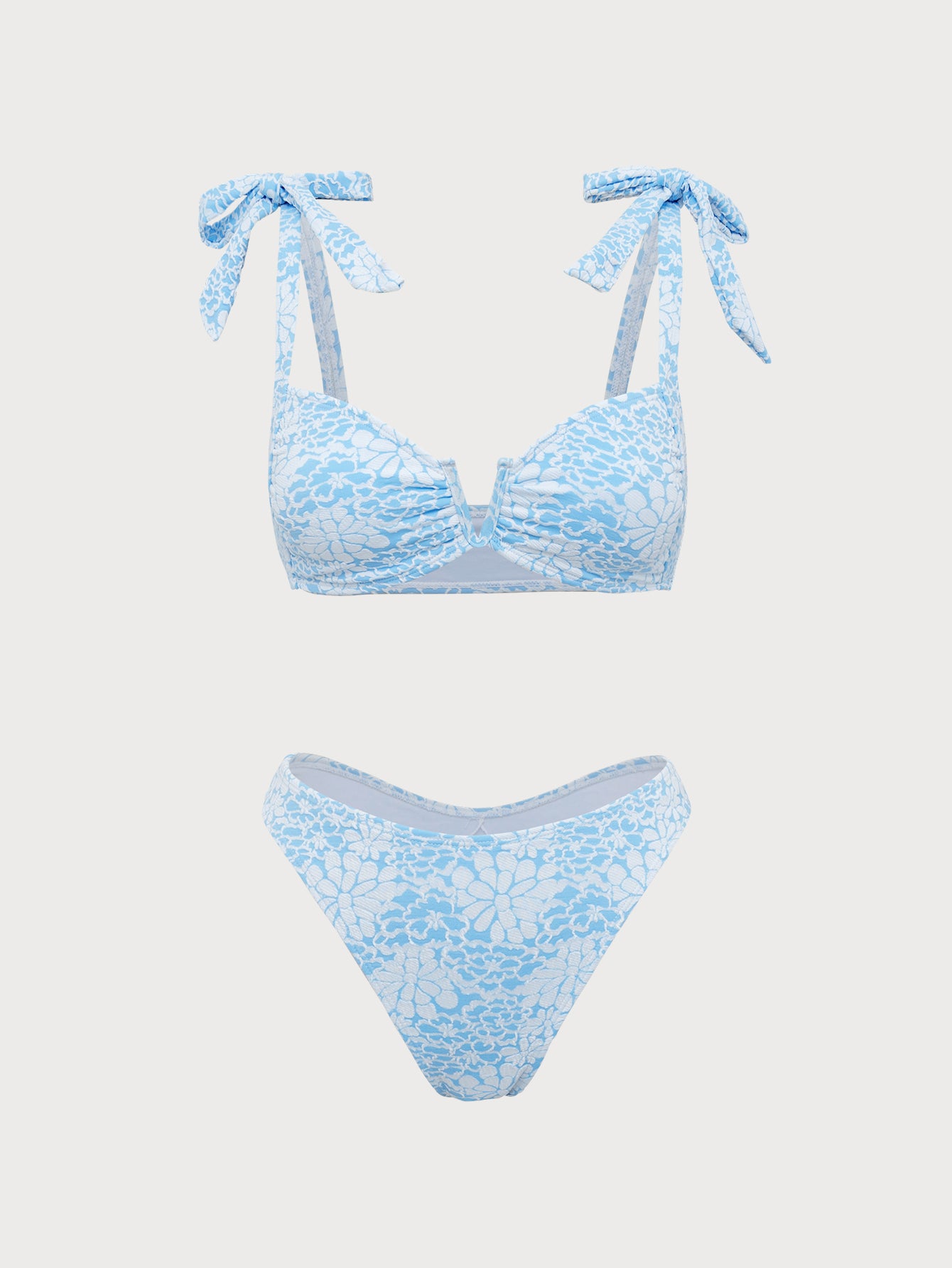 Women'S Polyester Knit Contrast Color V-Neck Bikini Set Blue Bikinis - SAMIOLSWIM