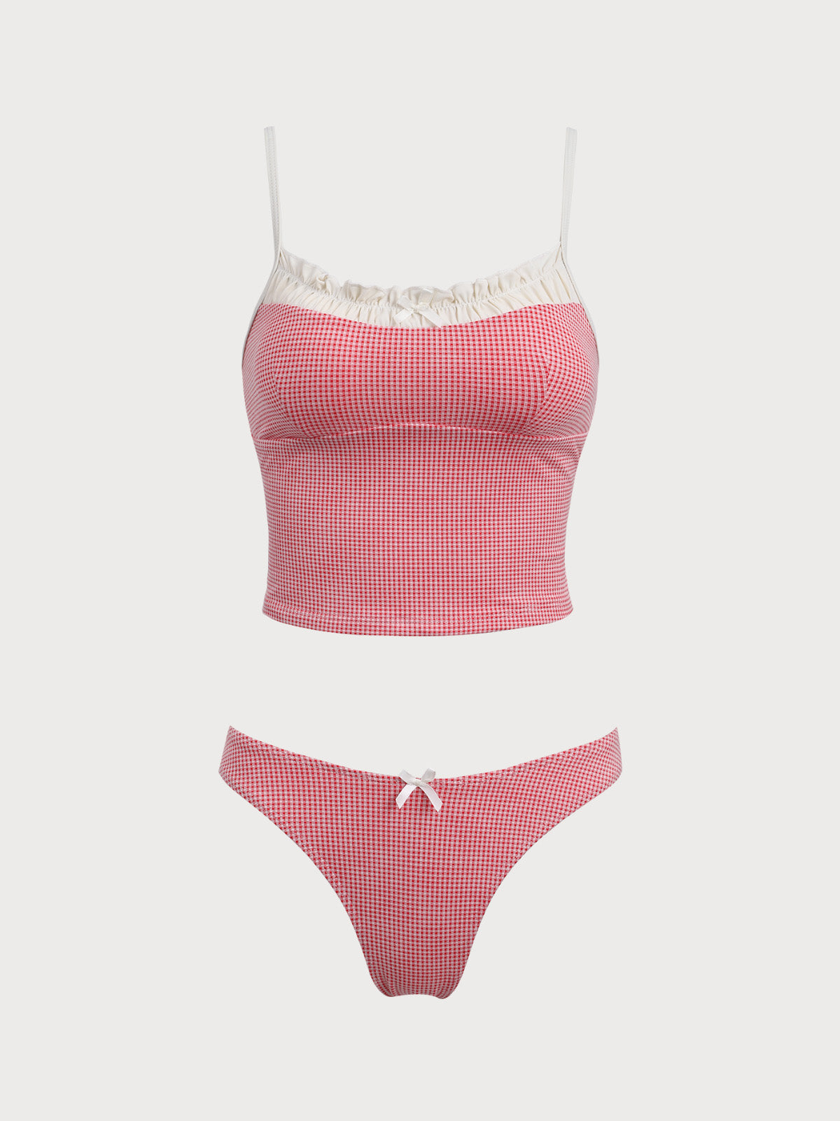 Women'S Polyester Knit Contrast Color Vintage Plaid Tankini Swimsuit Red Tankinis - SAMIOLSWIM