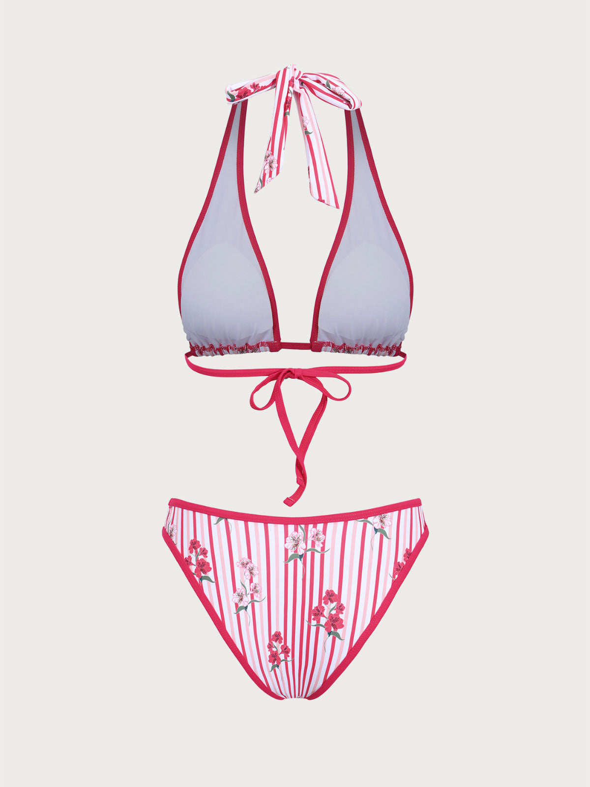 Women'S Polyester Knit Contrast Color Vintage Print Bikini Set Bikinis - SAMIOLSWIM