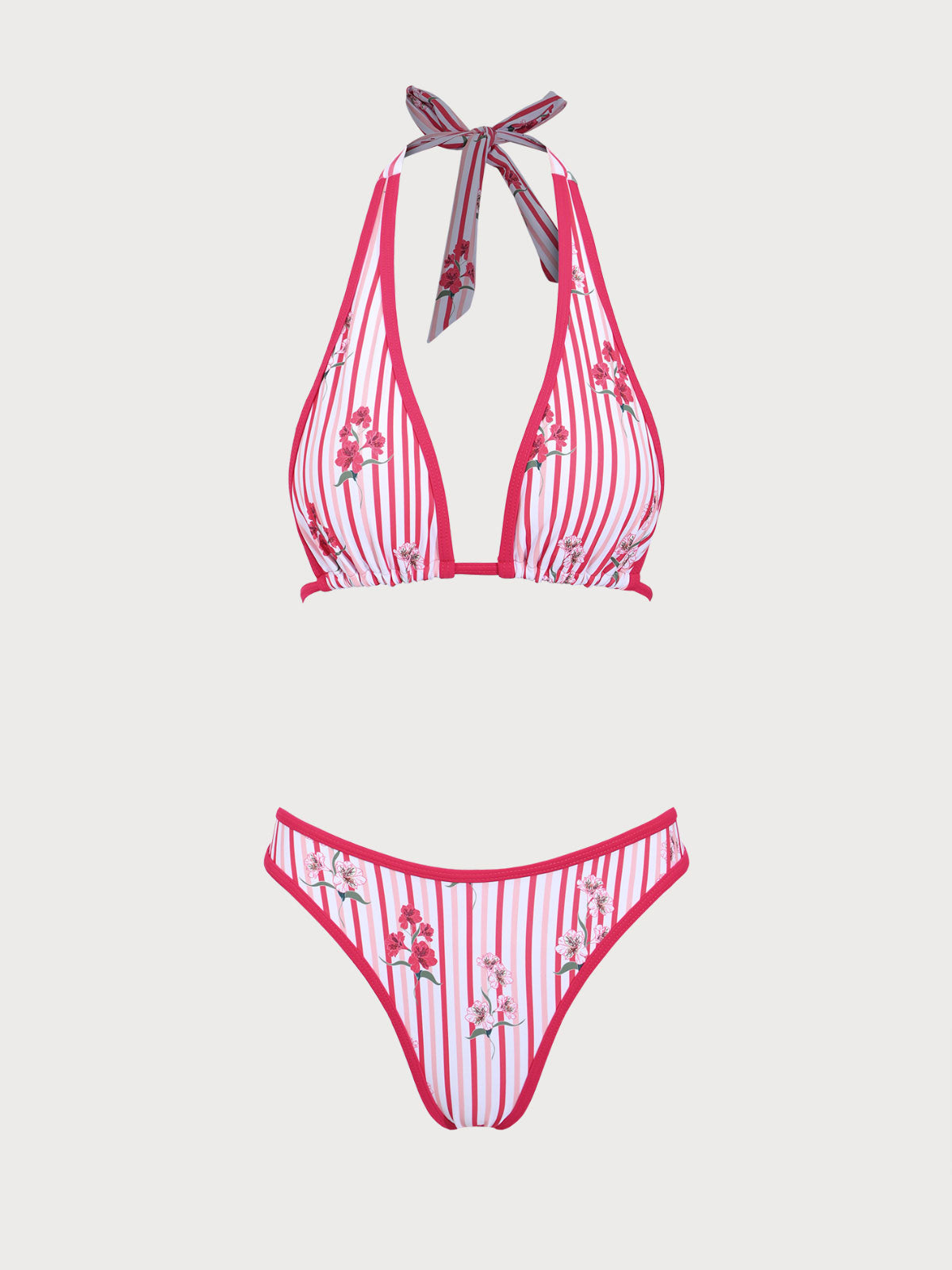 Women'S Polyester Knit Contrast Color Vintage Print Bikini Set Red Bikinis - SAMIOLSWIM