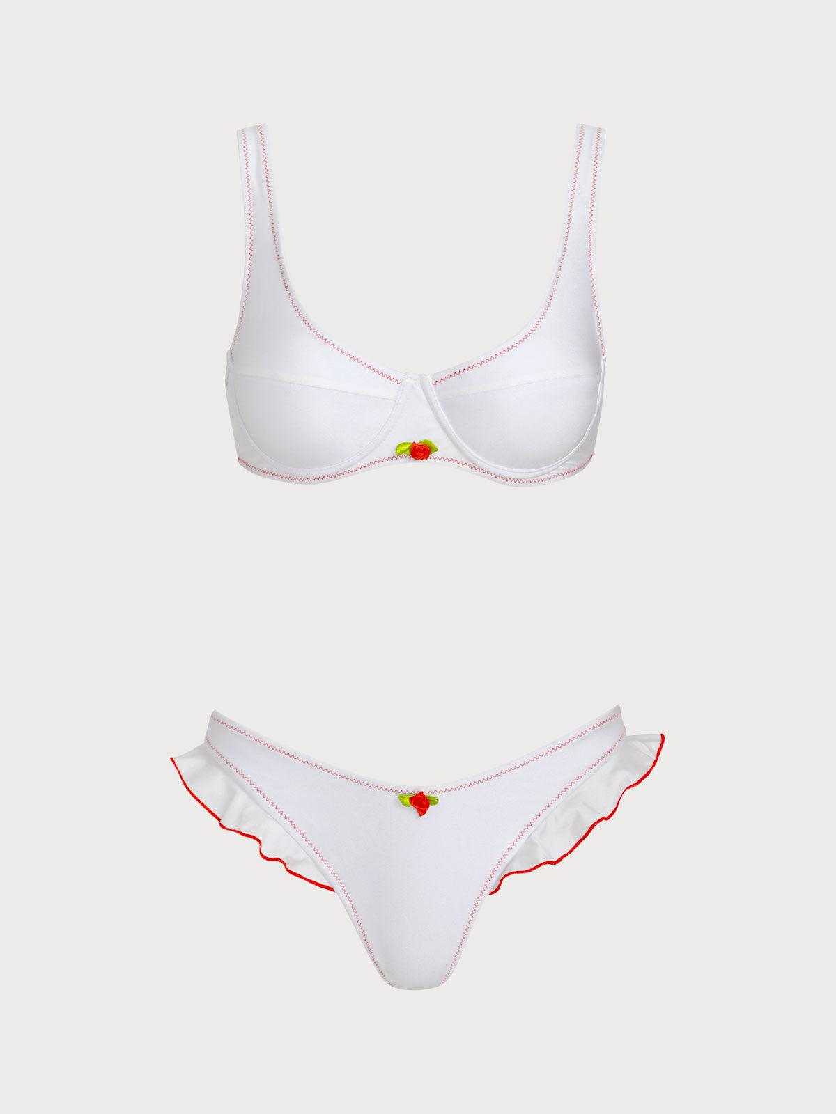 Women'S Polyester Knit Contrast Color Vintage Underwire Bikini Set White Bikinis - SAMIOLSWIM