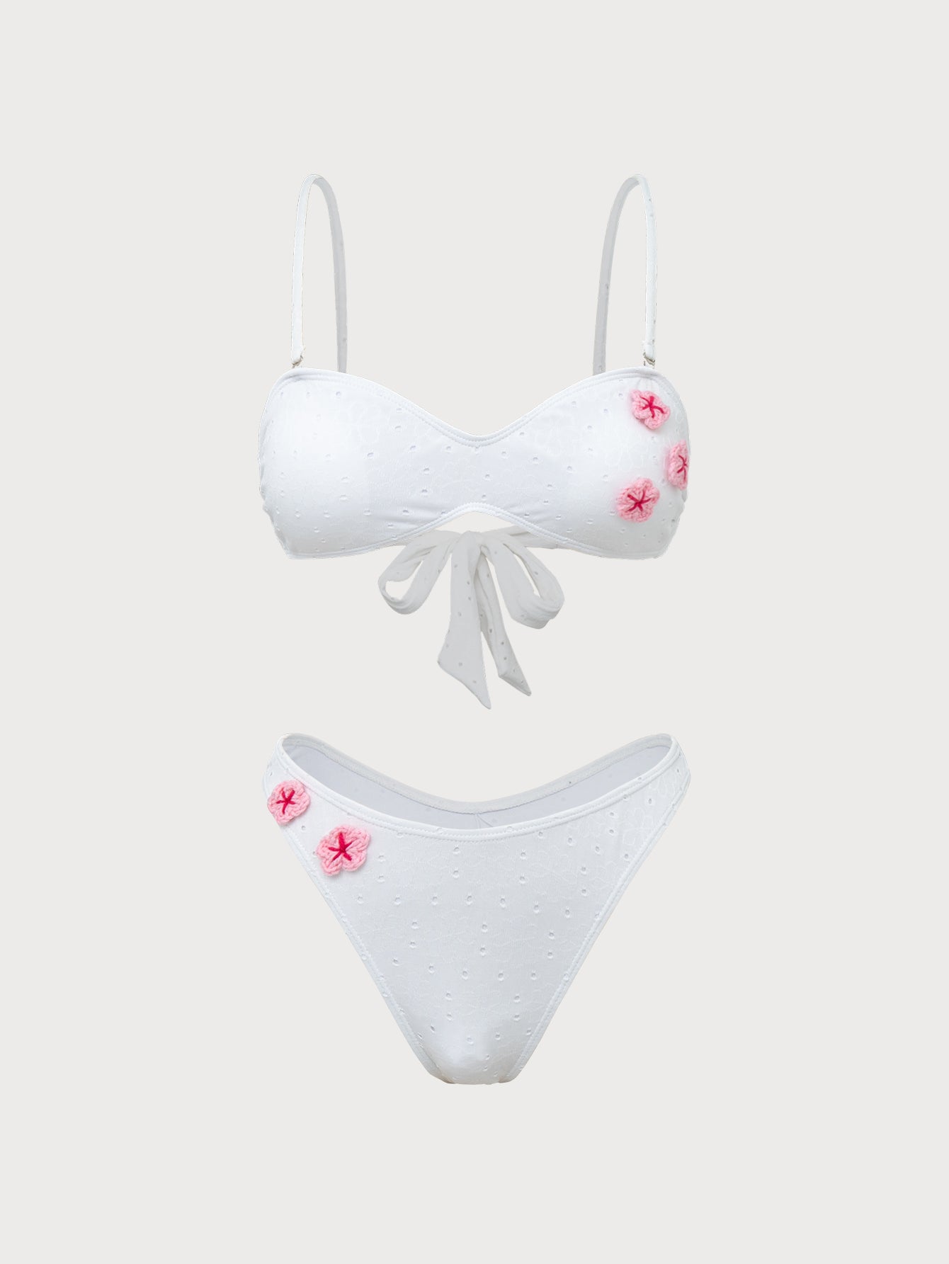 Women'S Polyester Knit Contrast Floral Bikini Set White Bikinis - SAMIOLSWIM