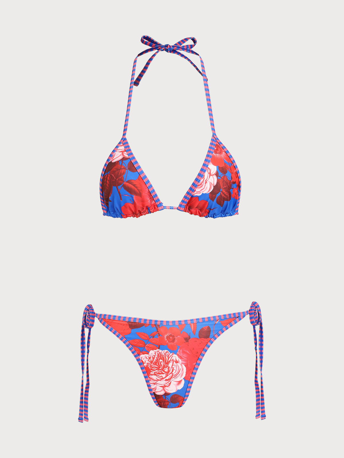 Women'S Polyester Knit Contrast Floral Print Bikini Set Blue Bikinis - SAMIOLSWIM