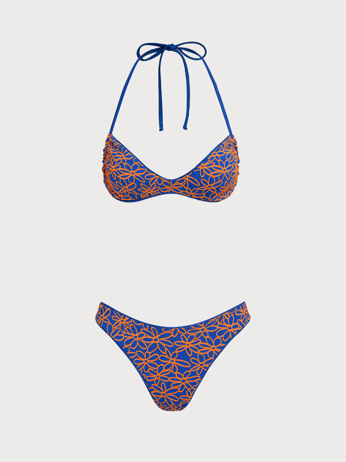 Women'S Polyester Knit Contrast Floral Reversible Bikini Set Blue Bikinis - SAMIOLSWIM