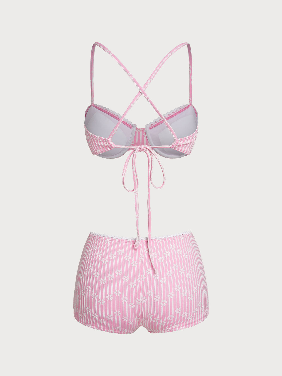 Women'S Polyester Knit Contrast Floral Shorts Bikini Set Bikinis - SAMIOLSWIM