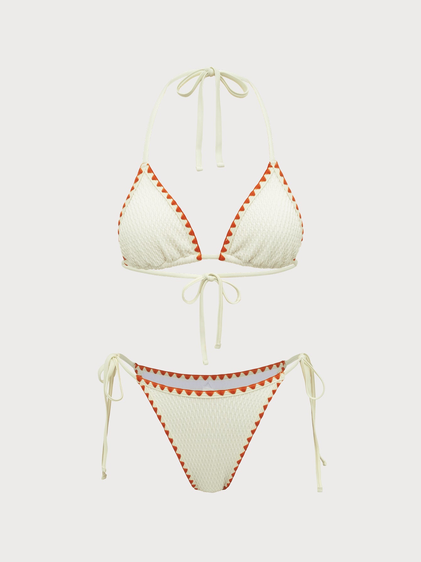 Women'S Polyester Knit Contrast Flower Bud Bikini Set White Bikinis - SAMIOLSWIM