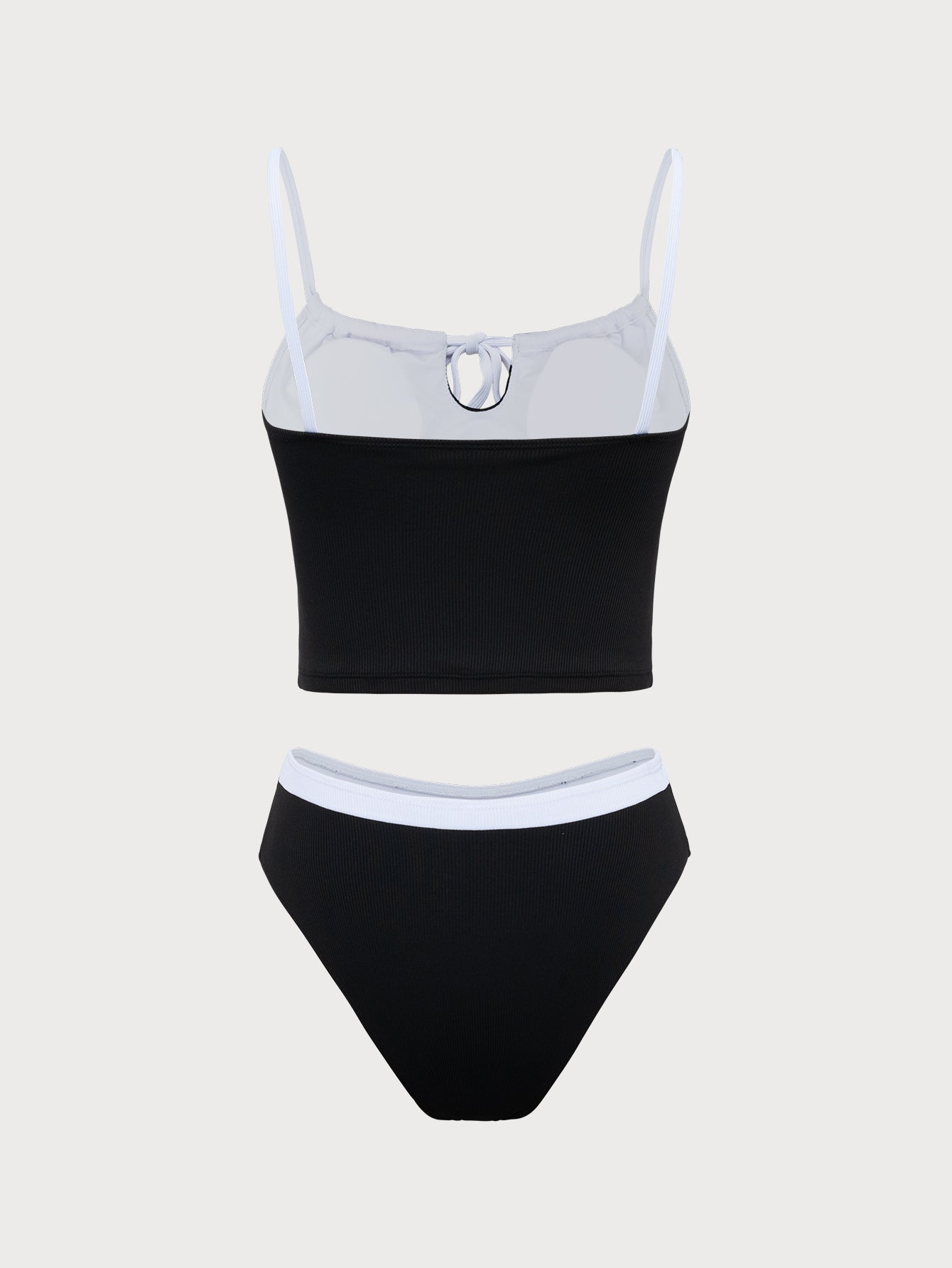 Women'S Polyester Knit Contrast Hollow Tankini Swimsuit Tankinis - SAMIOLSWIM