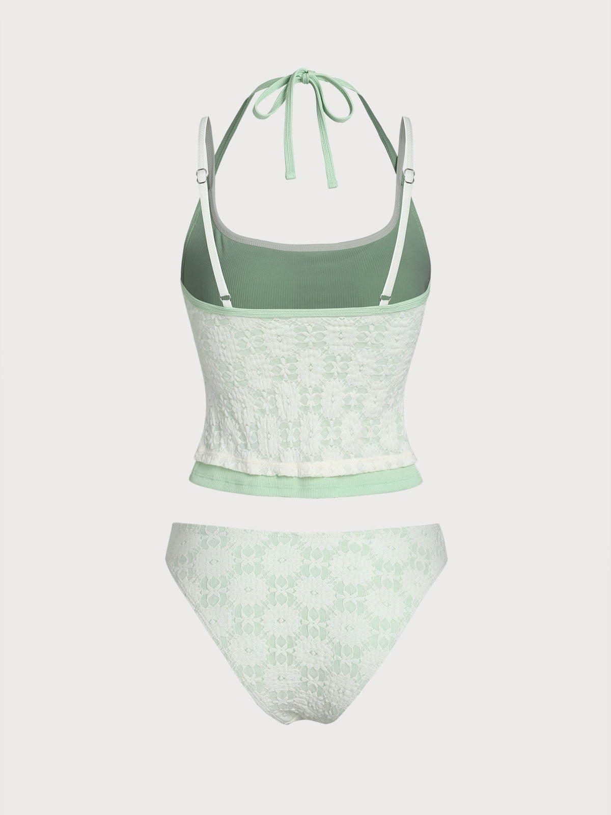 Women'S Polyester Knit Contrast Lace Tankini Swimsuit Tankinis - SAMIOLSWIM