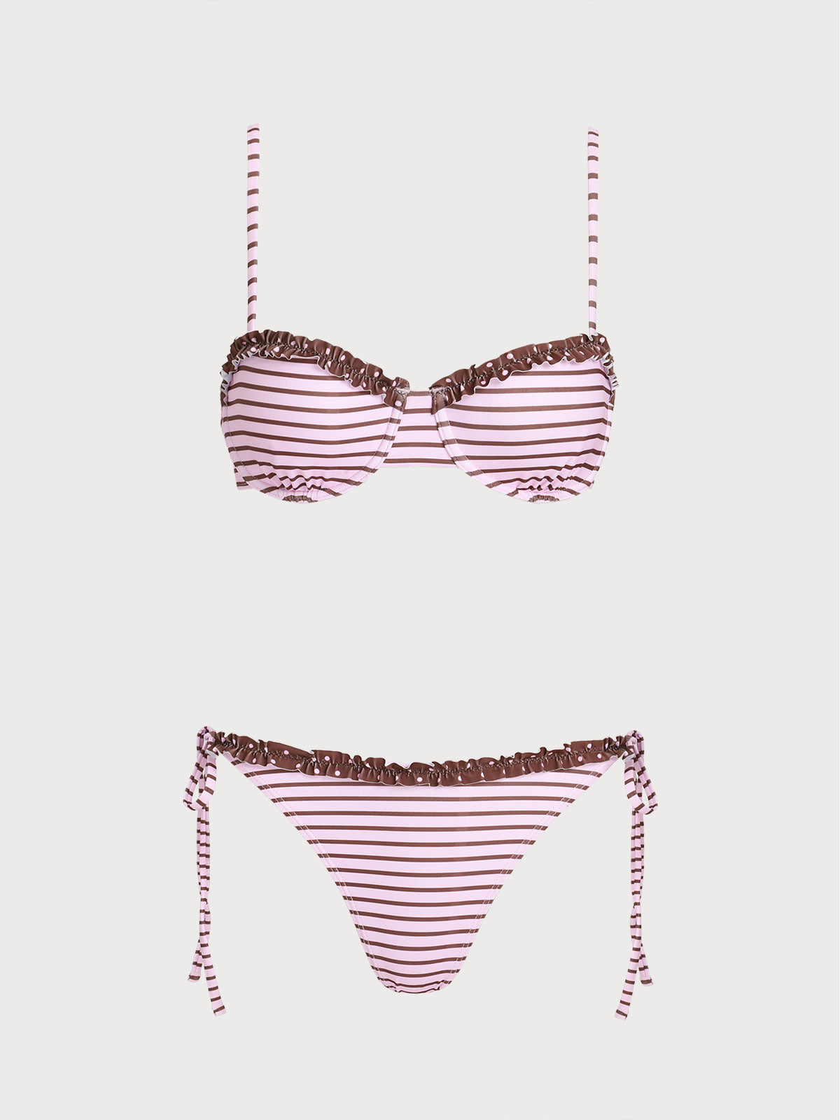 Women'S Polyester Knit Contrast Lace Underwire Bikini Set Pink Bikinis - SAMIOLSWIM