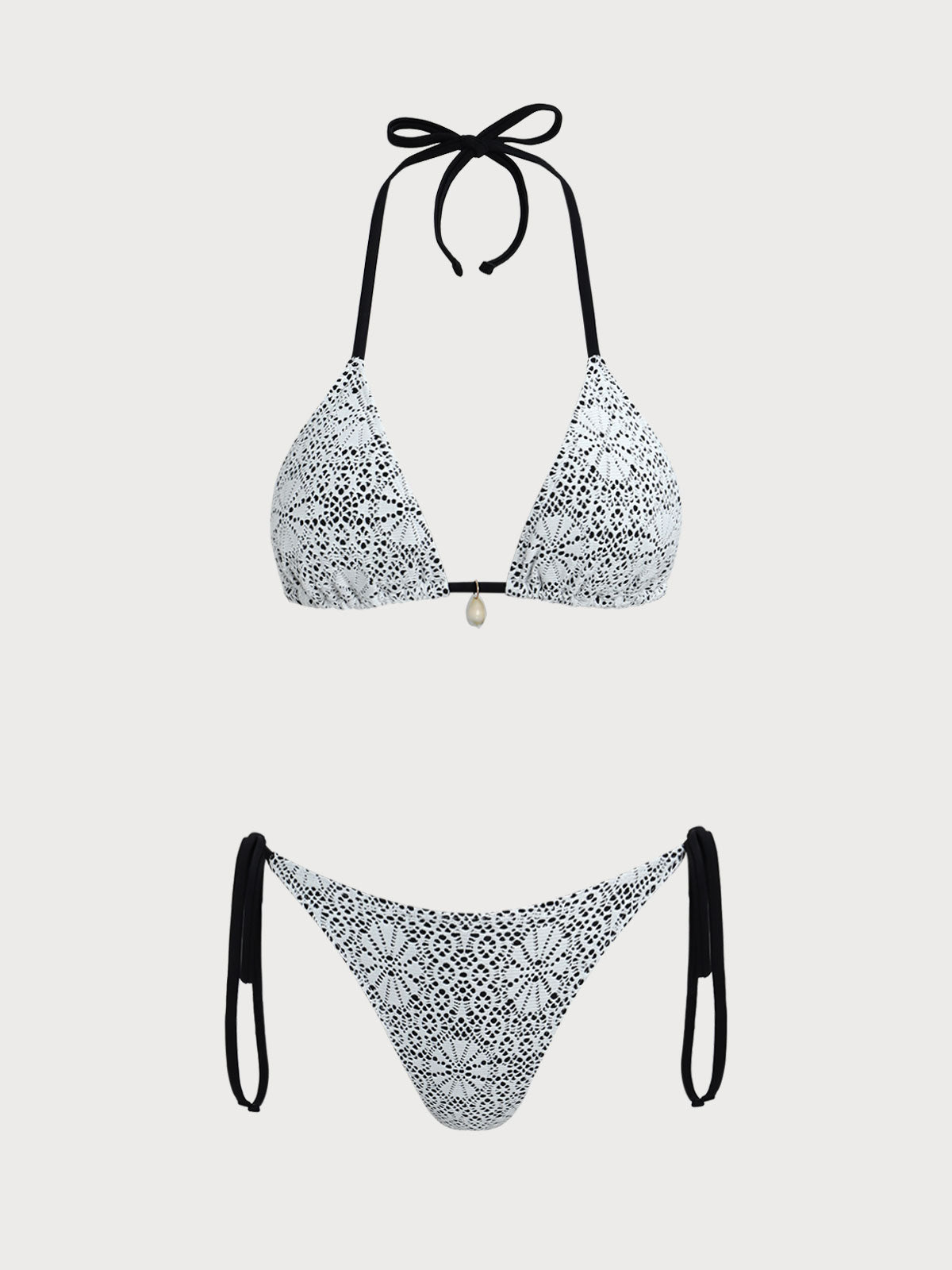 Women'S Polyester Knit Contrast Mesh Bikini Set White Bikinis - SAMIOLSWIM