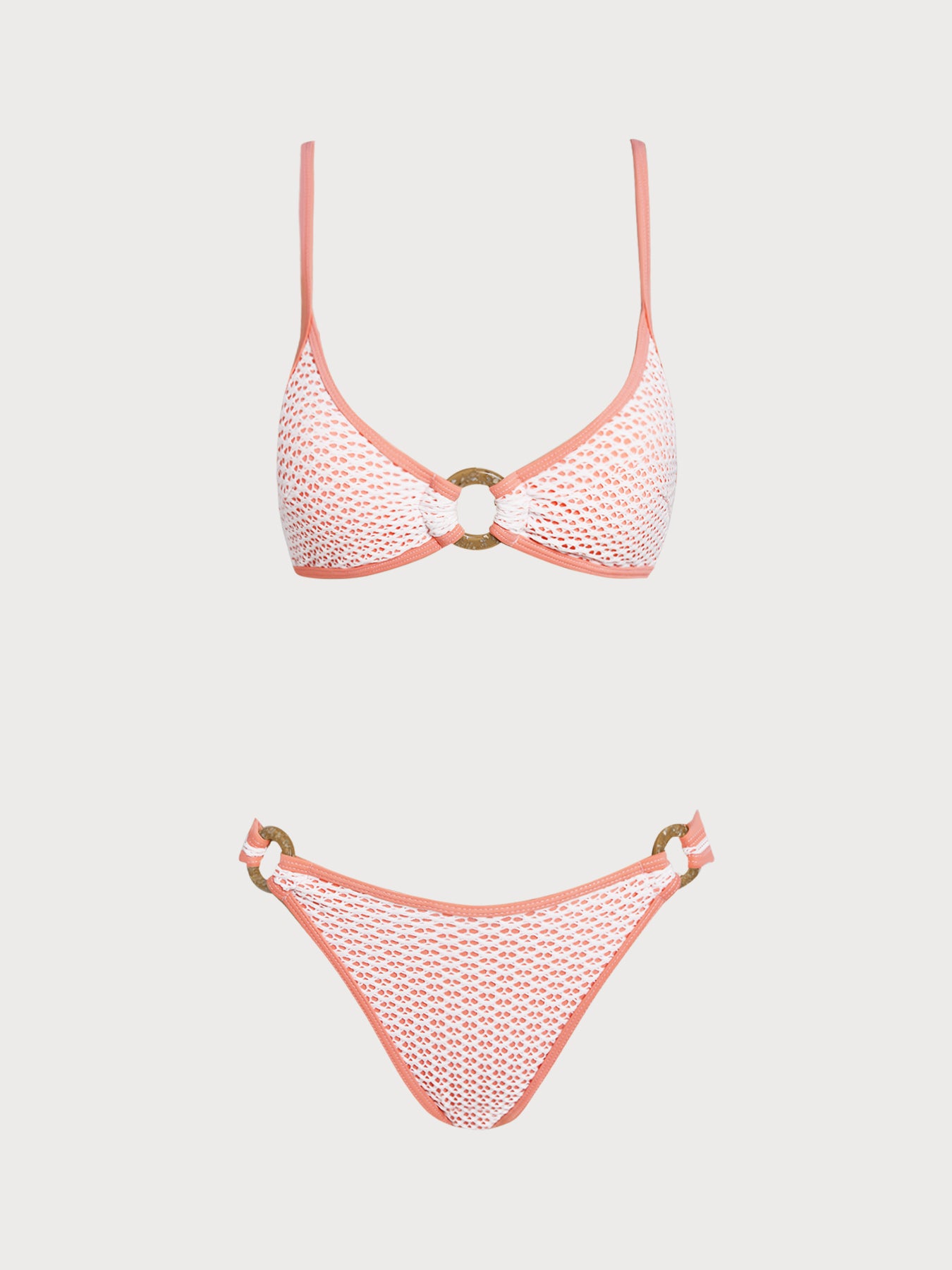 Women'S Polyester Knit Contrast Ring Bikini Set Pink Bikinis - SAMIOLSWIM