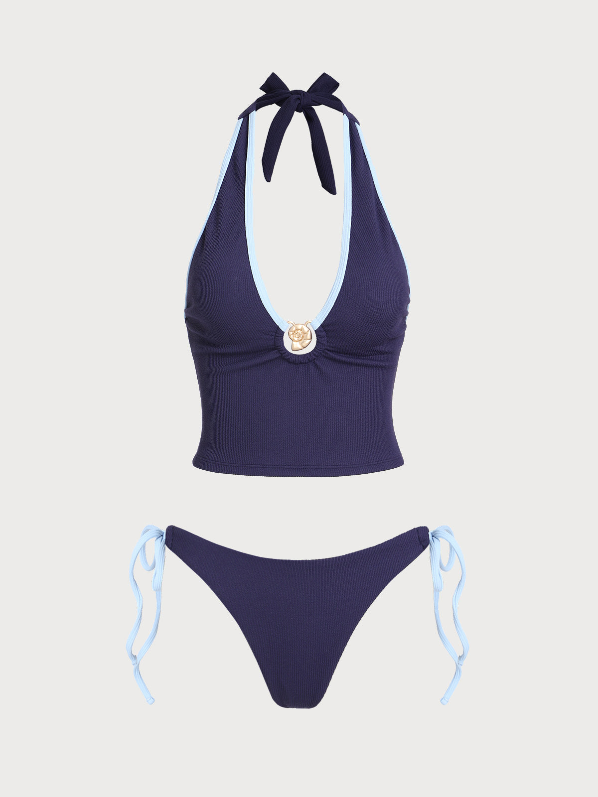 Women'S Polyester Knit Contrast Shell Tankini Set Bikinis - SAMIOLSWIM