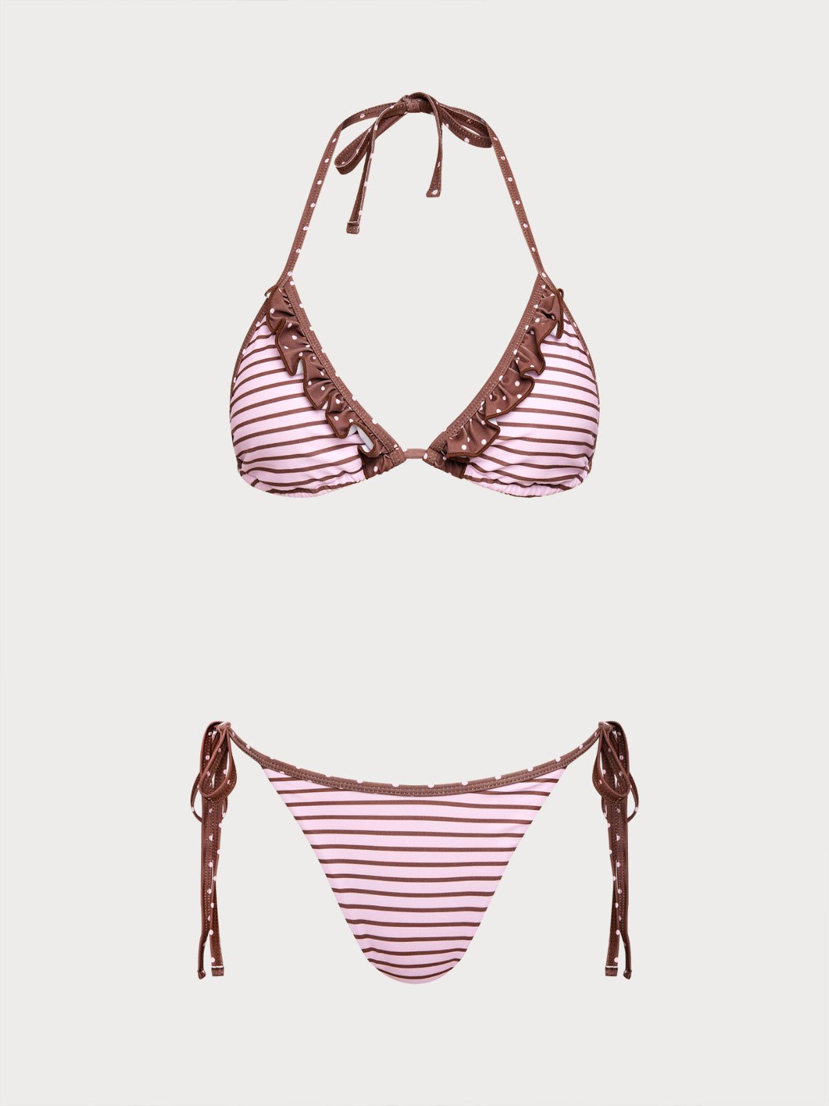 Women'S Polyester Knit Contrast Stripe Bikini Set Pink Bikinis - SAMIOLSWIM
