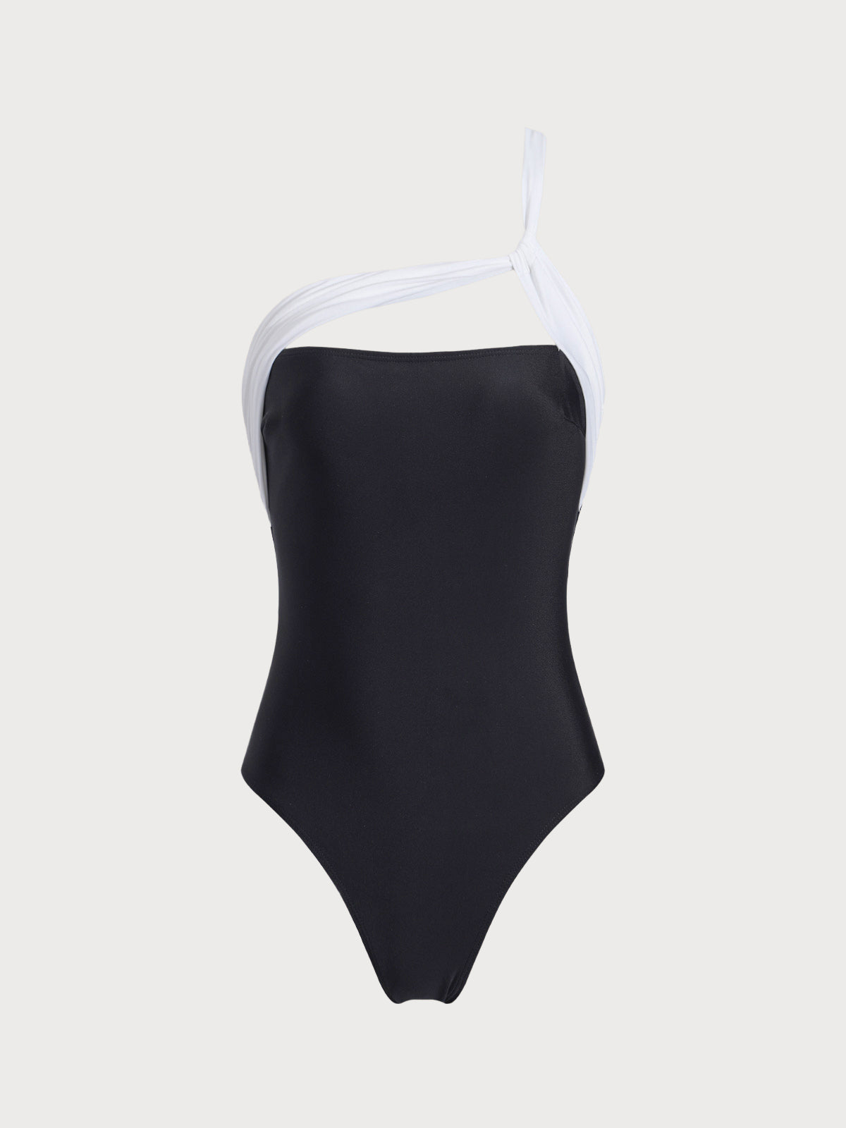 Women'S Polyester Knit Contrast Two-Tone Swimsuit Black One-Pieces - SAMIOLSWIM