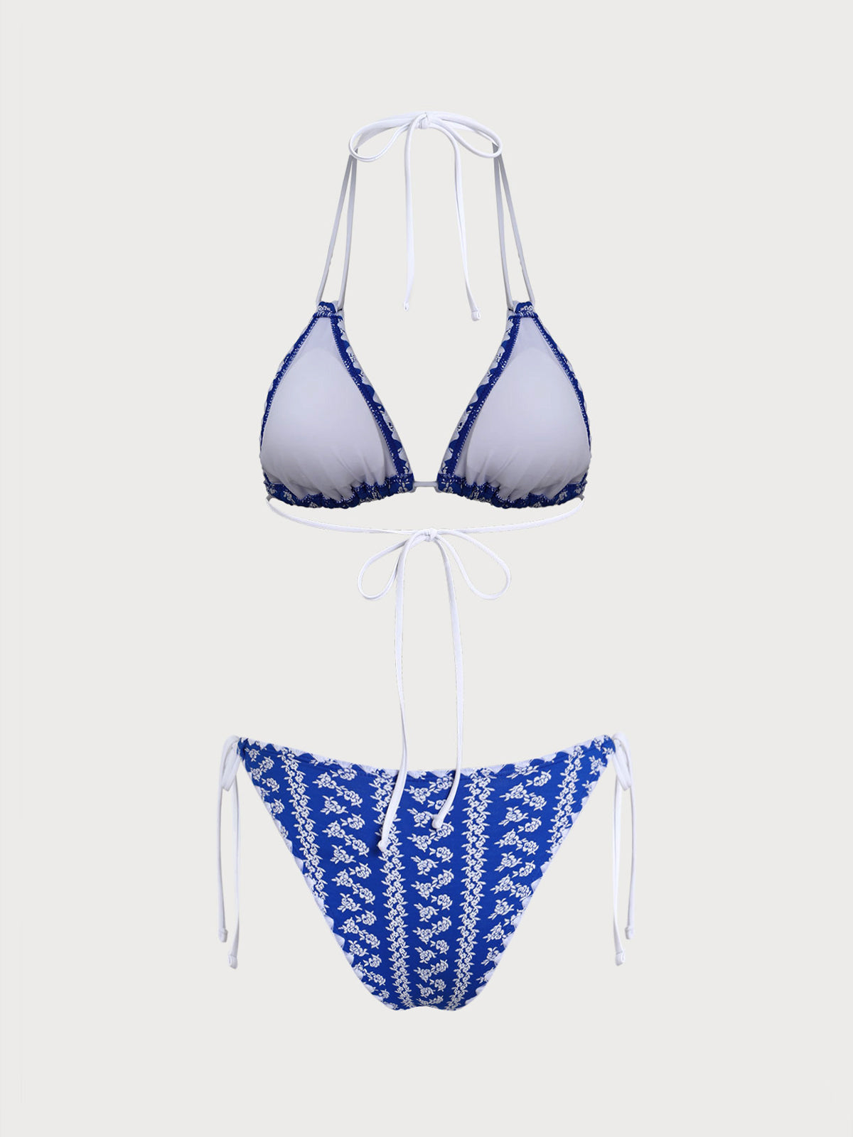 Women'S Polyester Knit Contrast Vintage Textured Floral Bikini Set Bikinis - SAMIOLSWIM