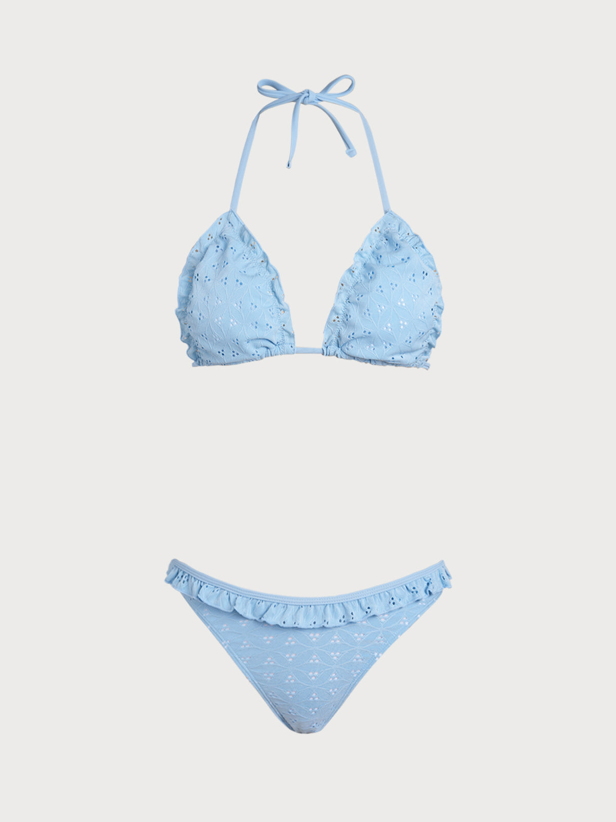 Women'S Polyester Knit Front Tie Ruffle Bikini Set Bikinis - SAMIOLSWIM