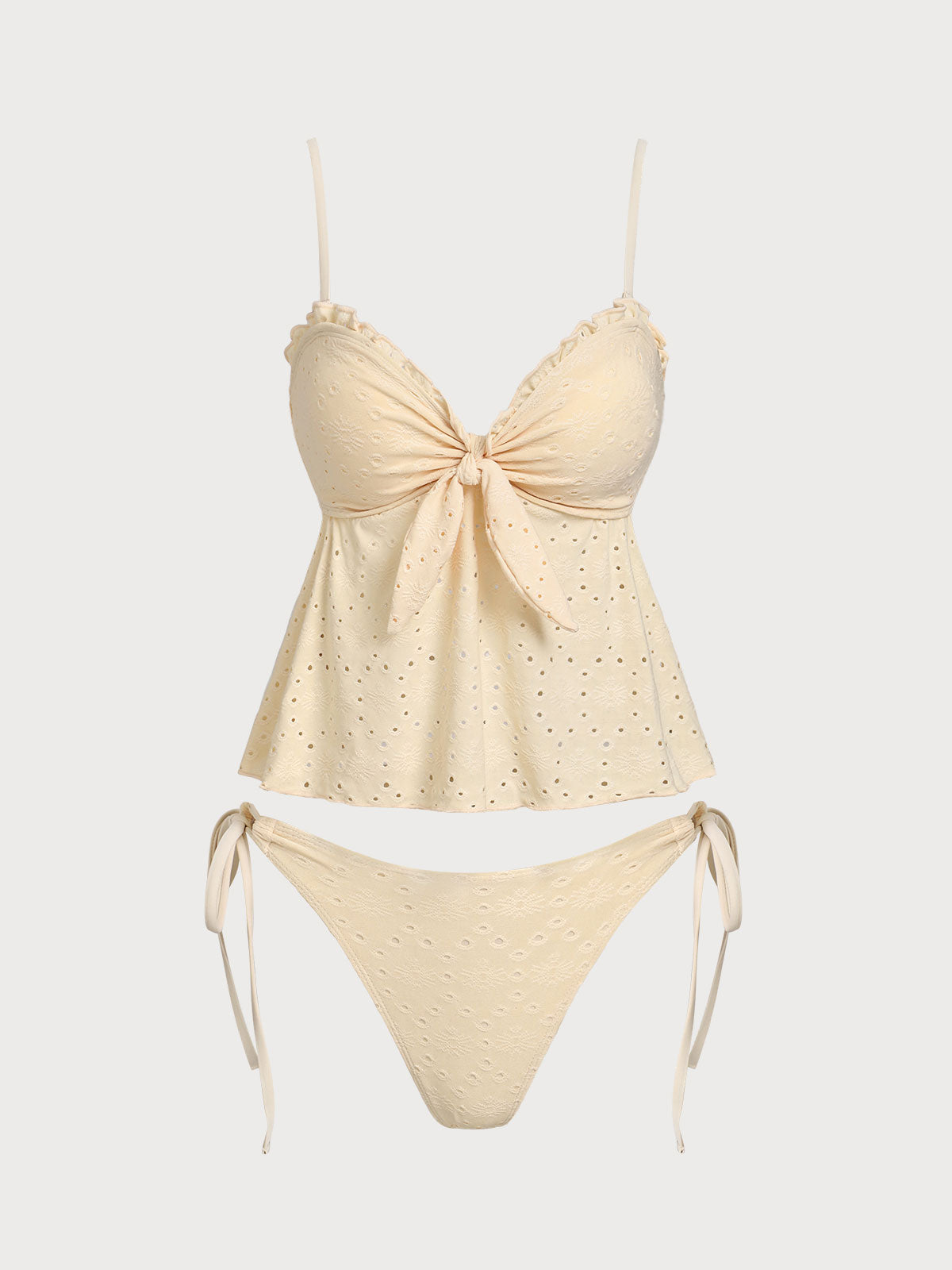 Women'S Polyester Knit Front Twist Bikini Set Yellow Tankinis - SAMIOLSWIM