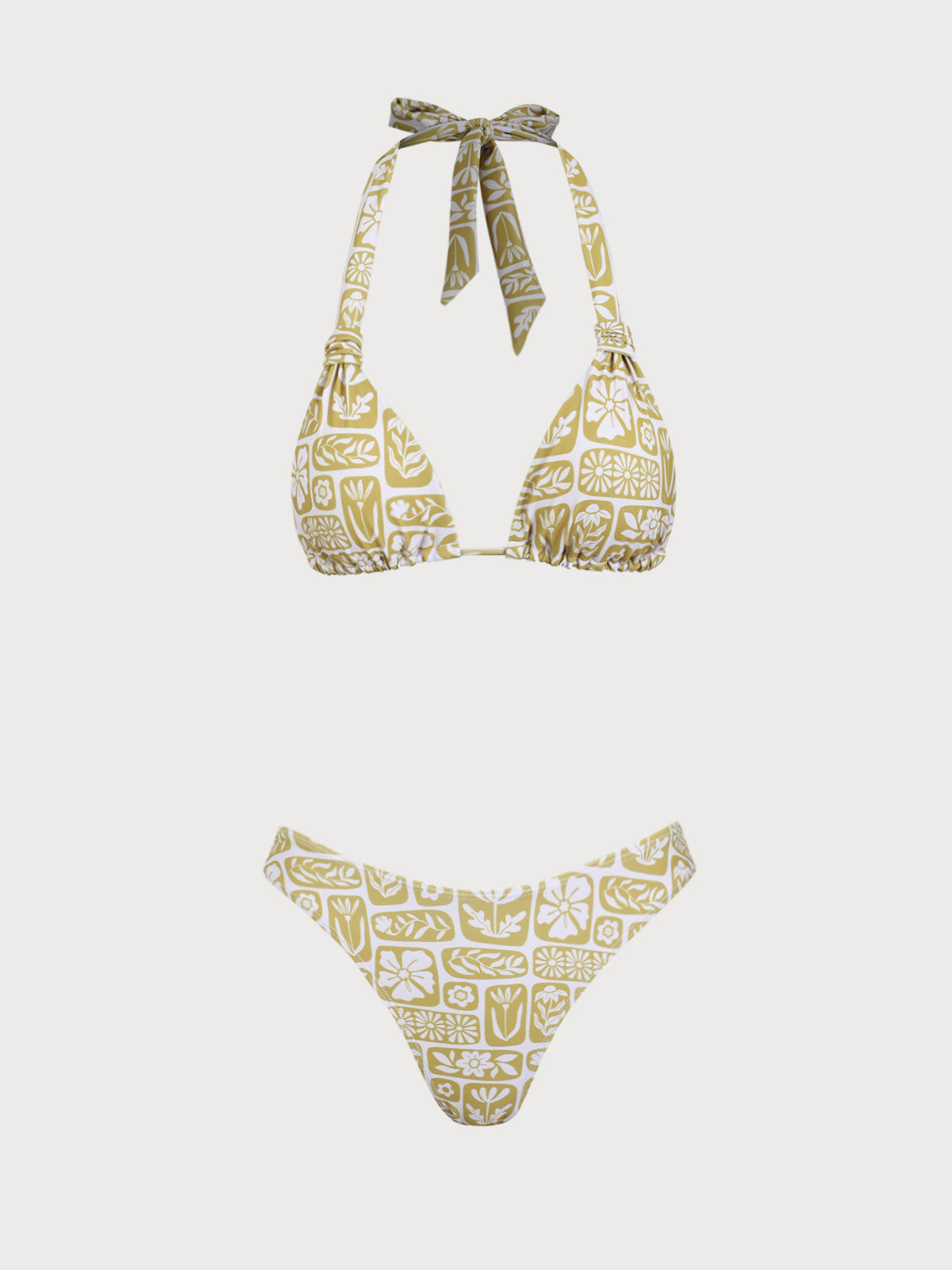 Women'S Polyester Knit Geometric Print Bikini Set Khaki Bikinis - SAMIOLSWIM