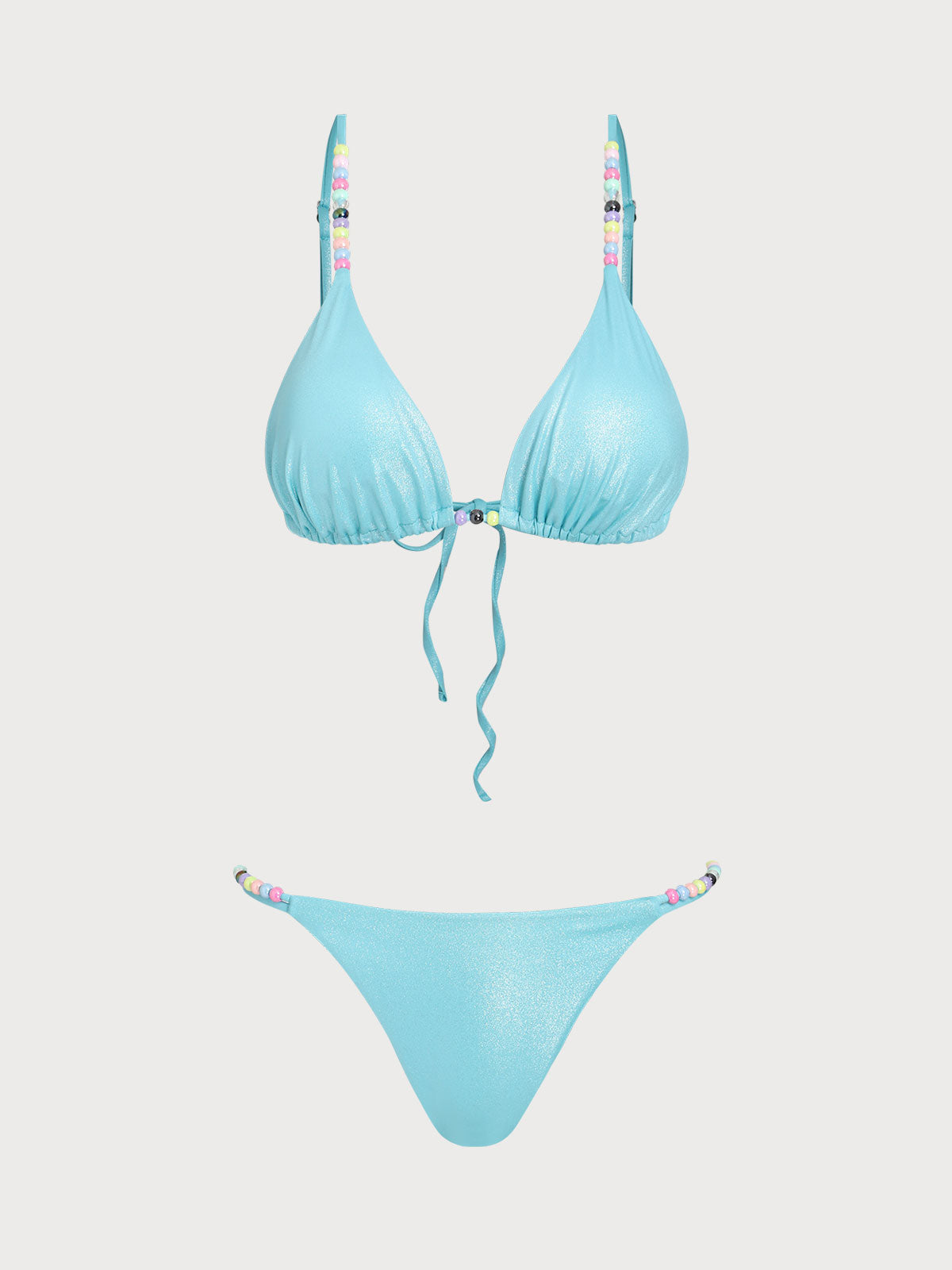 Women'S Polyester Knit Glitter Color Beaded Bikini Set Blue Bikinis - SAMIOLSWIM