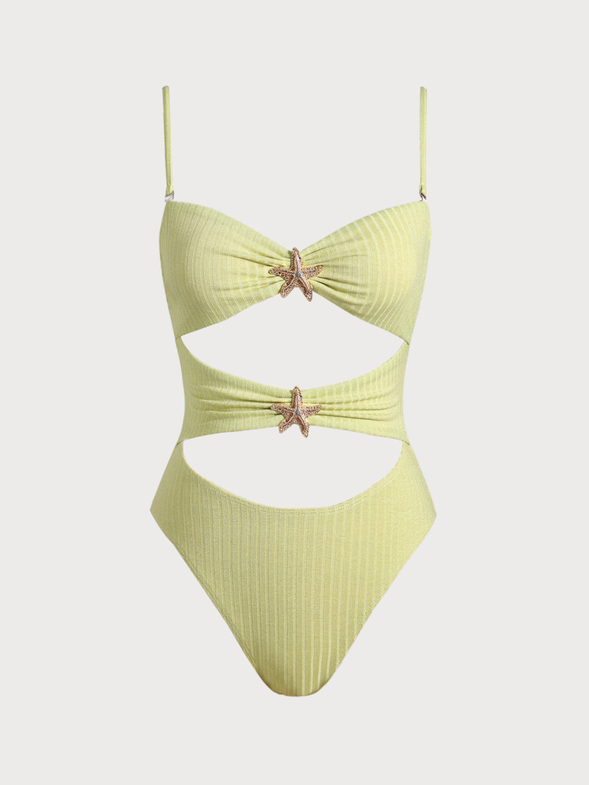 Women'S Polyester Knit Glitter Star Embellished One-Piece Swimsuit Mustard Yellow One-Pieces - SAMIOLSWIM