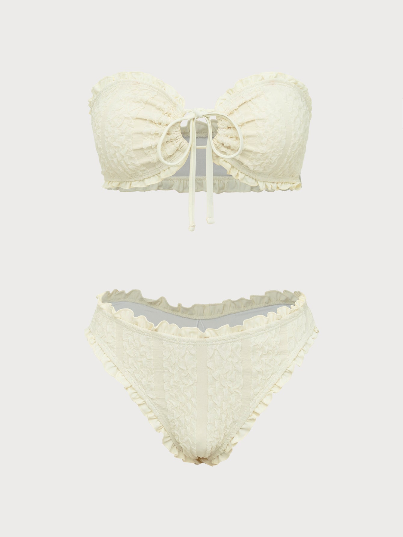 Women'S Polyester Knit Hollow Binding Bikini Set Off White Bikinis - SAMIOLSWIM