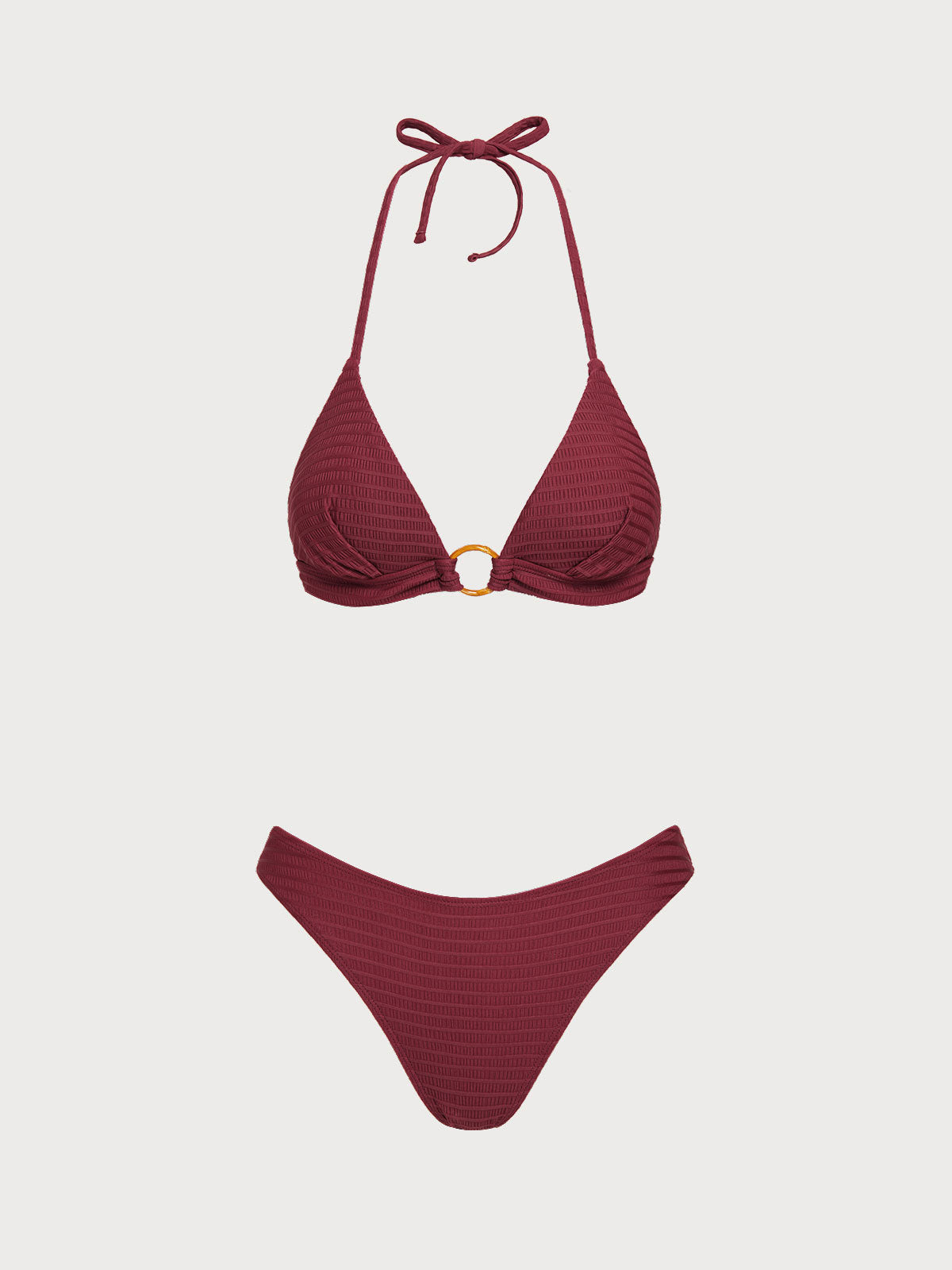 Women'S Polyester Knit Hoop Bikini Set Wine Red Bikinis - SAMIOLSWIM