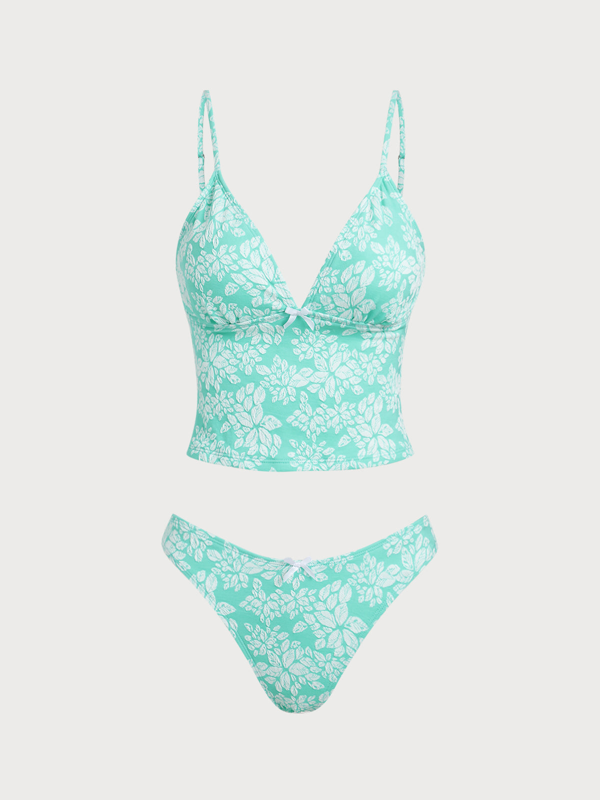 Women'S Polyester Knit Jacquard Contrast Tankini Set Cyan Tankinis - SAMIOLSWIM