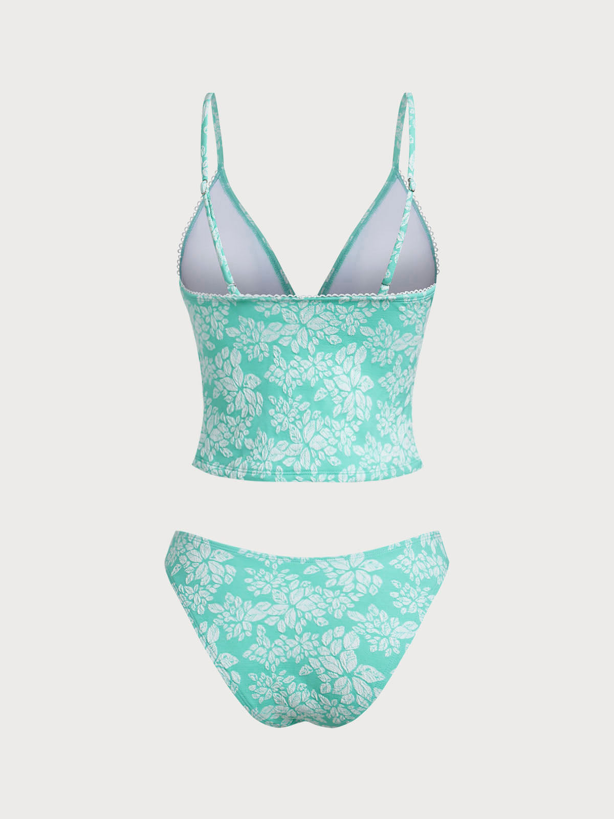 Women'S Polyester Knit Jacquard Contrast Tankini Set Tankinis - SAMIOLSWIM