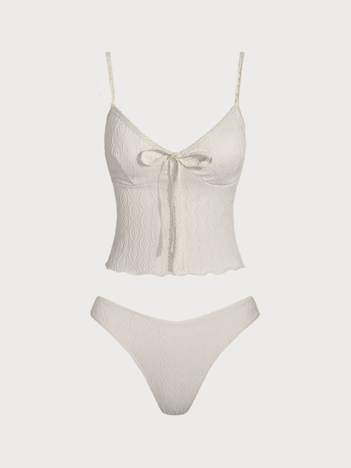 Women'S Polyester Knit Lace Tankini Swimsuit Beige Tankinis - SAMIOLSWIM