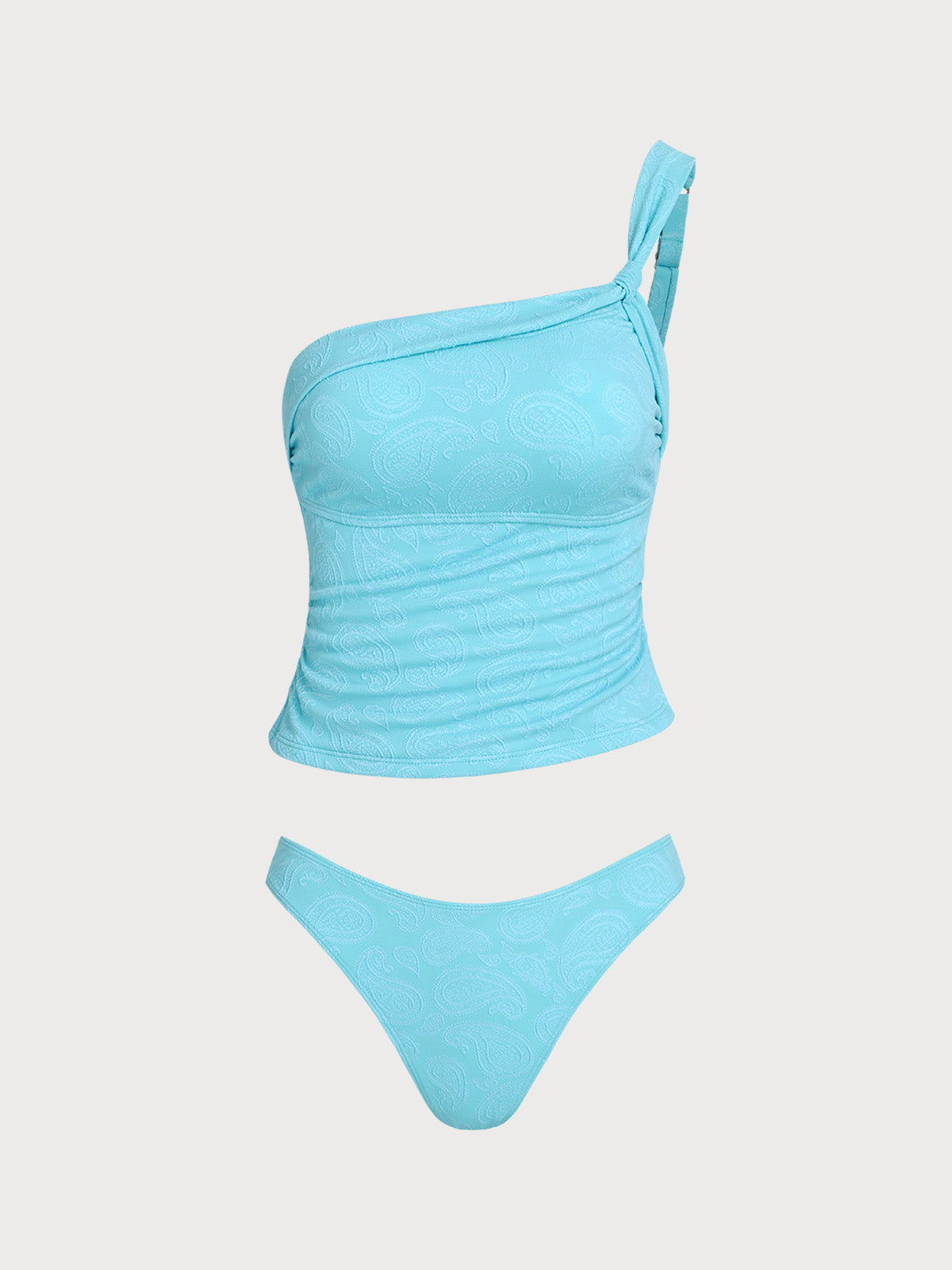 Women'S Polyester Knit One Shoulder Tankini Set Cyan Tankinis - SAMIOLSWIM