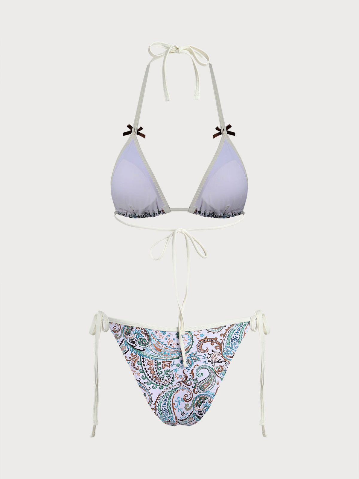 Women'S Polyester Knit Paisley Print Contrast Bow Bikini Set Bikinis - SAMIOLSWIM