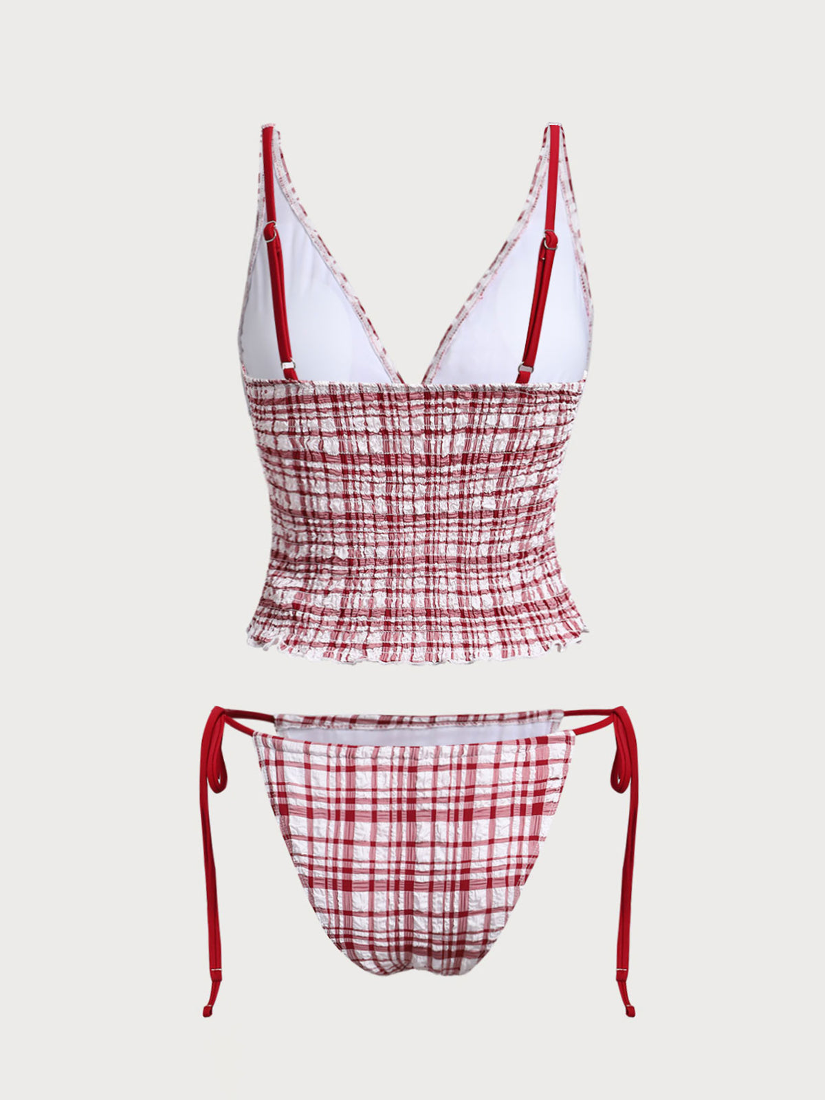 Women'S Polyester Knit Plaid Ruched Tankini Swimsuit Tankinis - SAMIOLSWIM