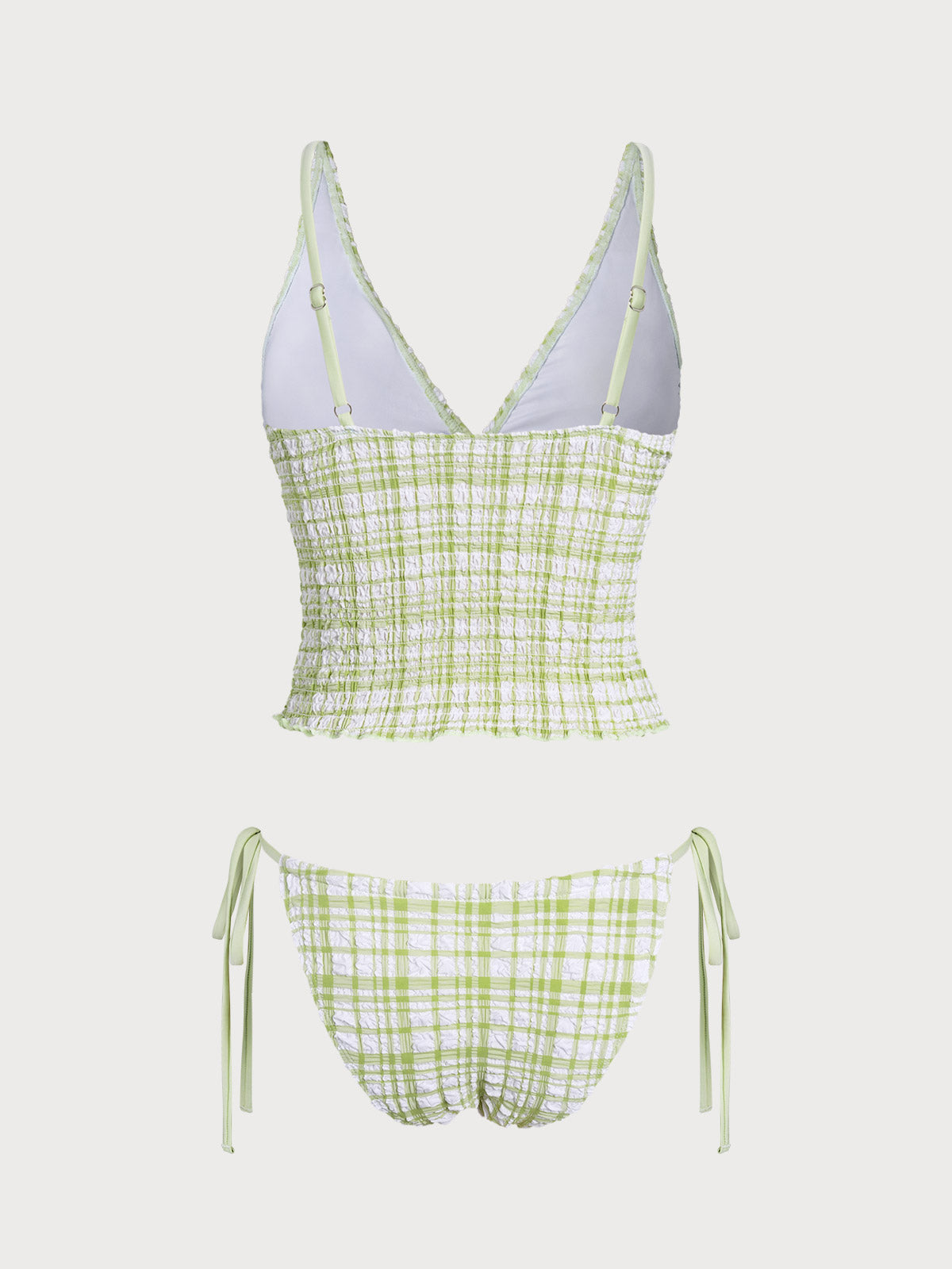Women'S Polyester Knit Plaid Ruched Tankini Swimsuit Tankinis - SAMIOLSWIM