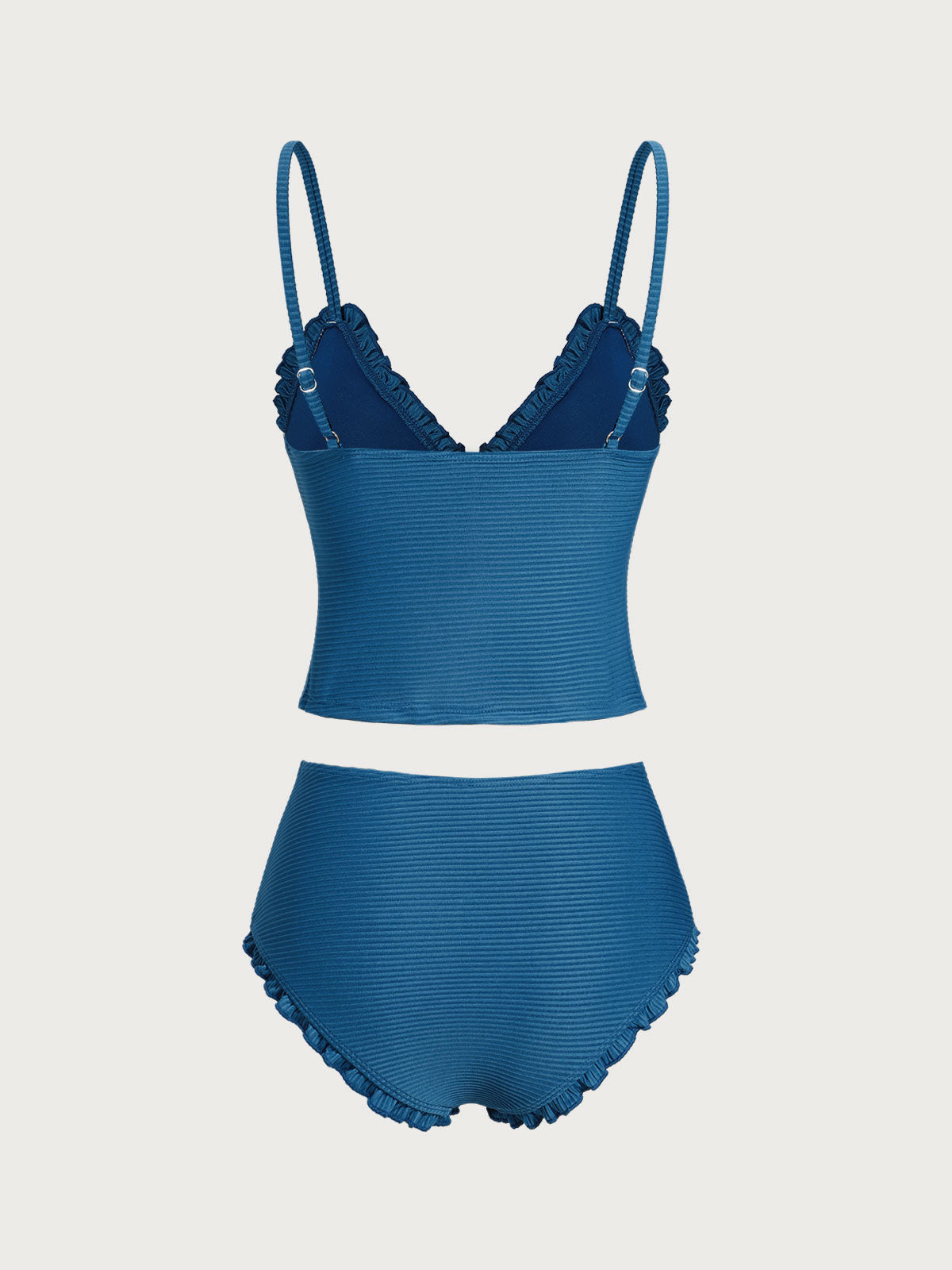 Women'S Polyester Knit Ribbed Ruffle Tankini Swimsuit Tankinis - SAMIOLSWIM