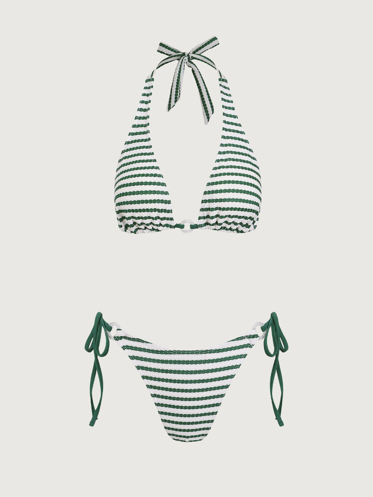 Women'S Polyester Knit Ring Bikini Set Green Bikinis - SAMIOLSWIM