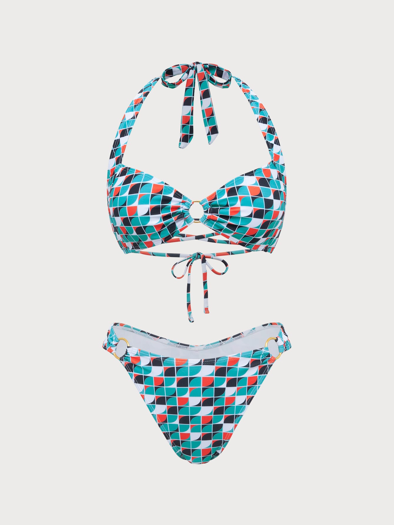 Women'S Polyester Knit Ring Geometric Bikini Set Blue Bikinis - SAMIOLSWIM